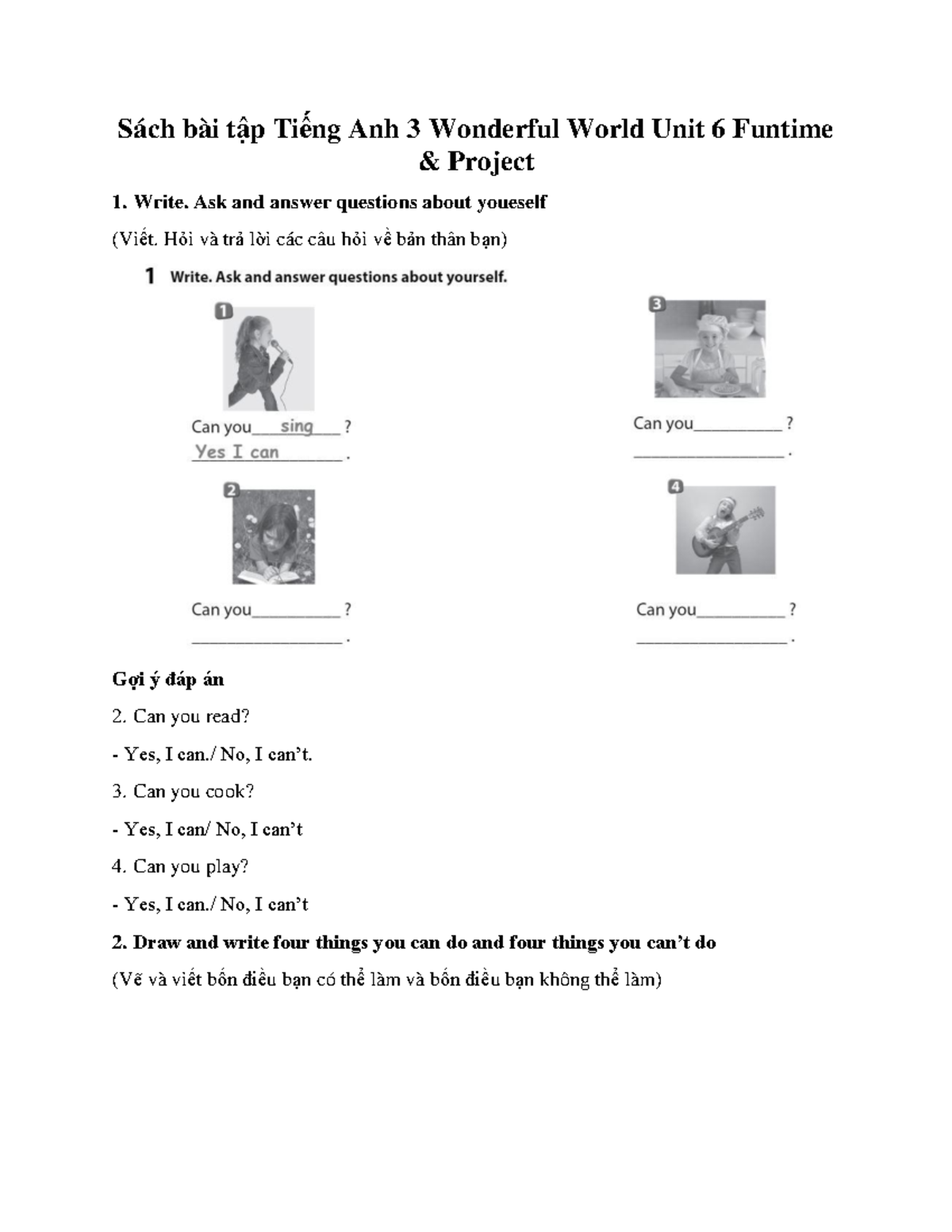 Giai sach bai tap tieng anh 3 wonderful world unit 6 my hobby project ...