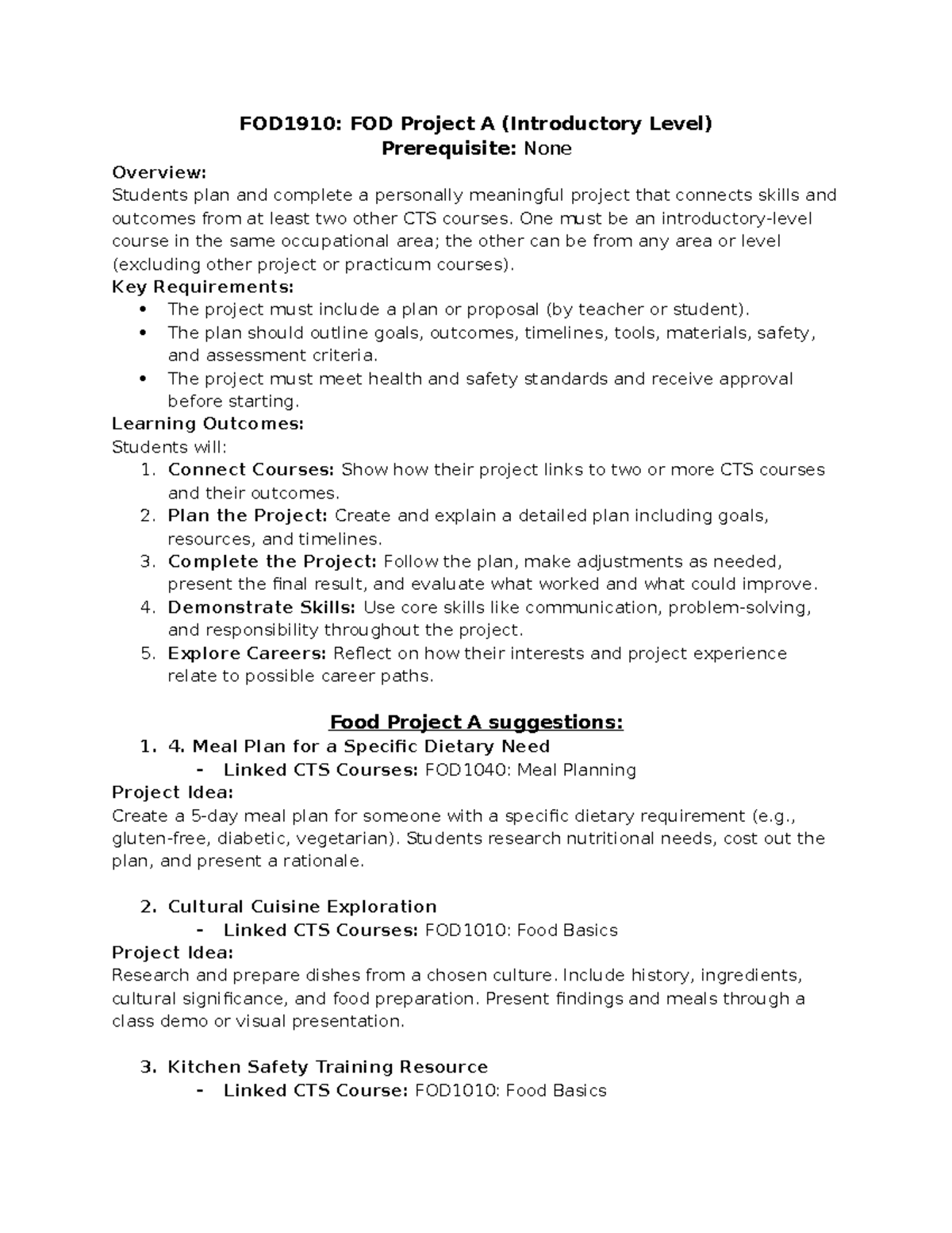 FOD1910: Foods Project A Overview and Ideas for Success - Studocu