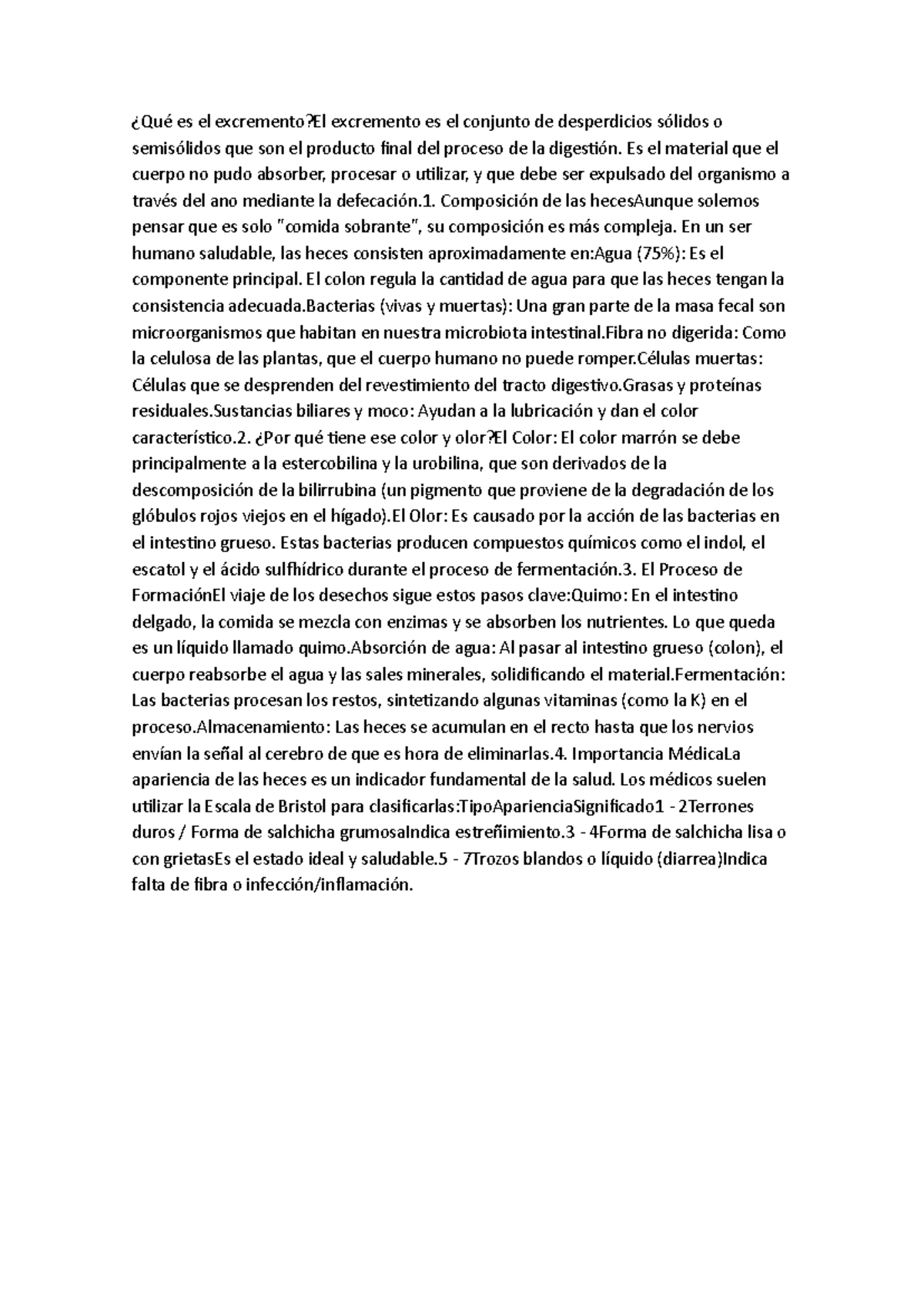 Qué es el excremento: Composición y Proceso Digestivo - Studocu