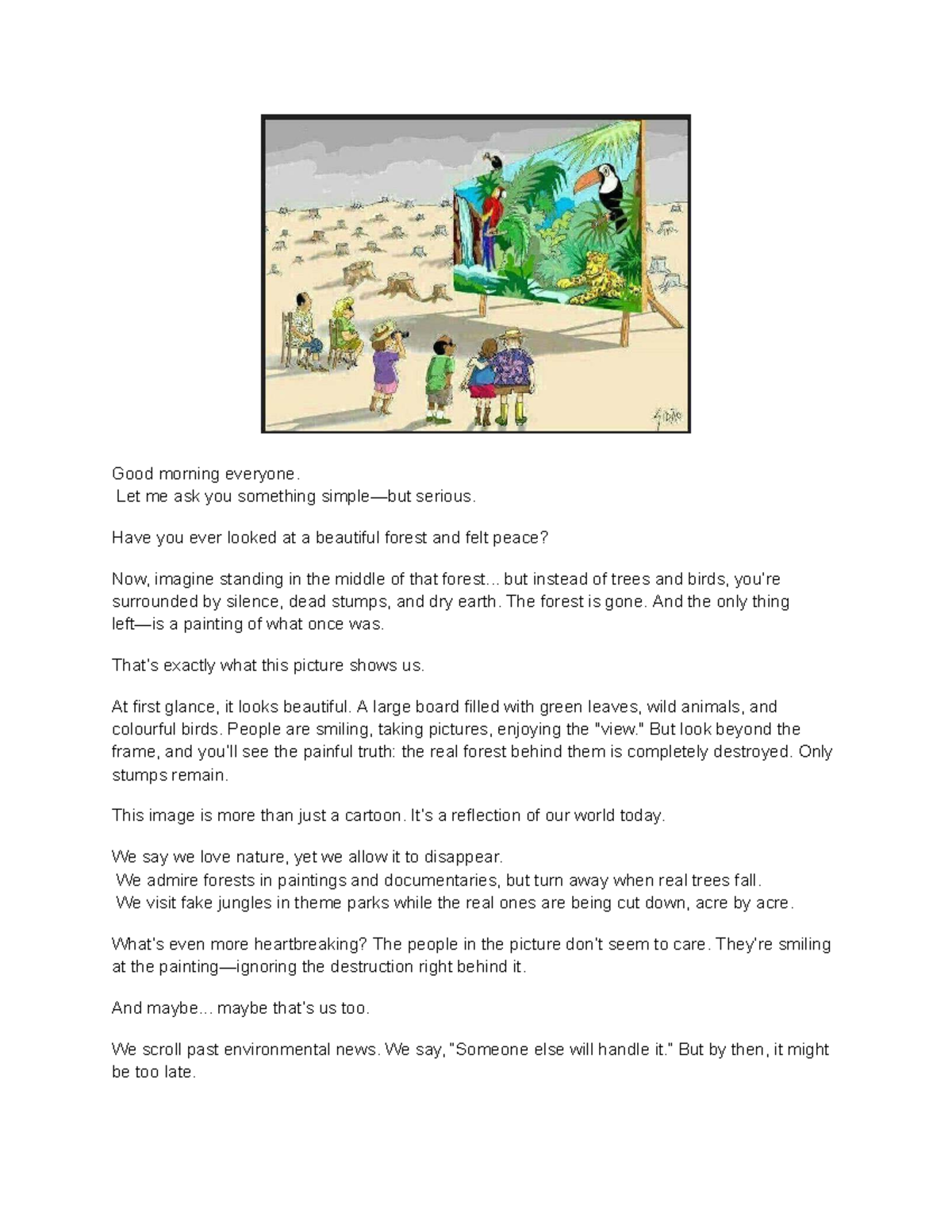 Environmental Awareness: A Storytelling Script on Nature's Loss - Studocu