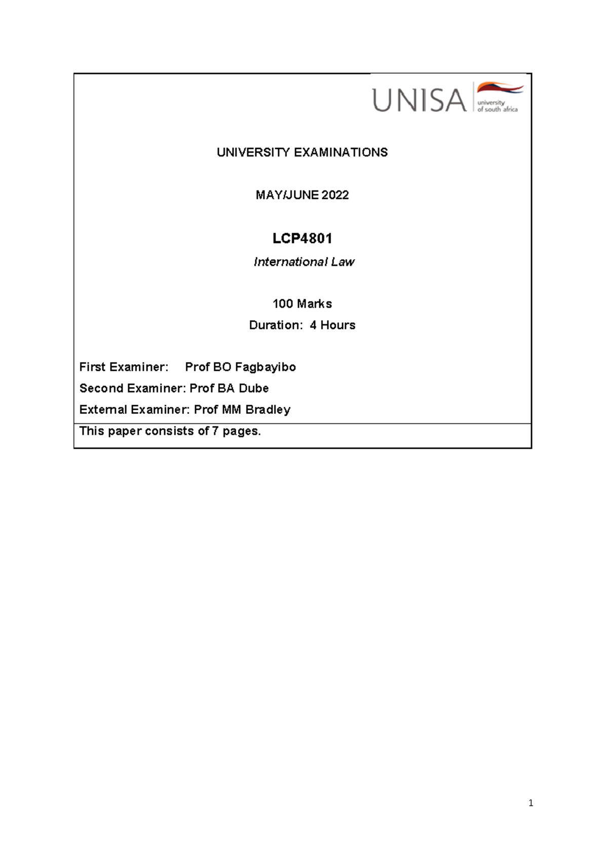 LCP4801 - International Law May/June 2022 Exam Paper (100 Marks) - Studocu