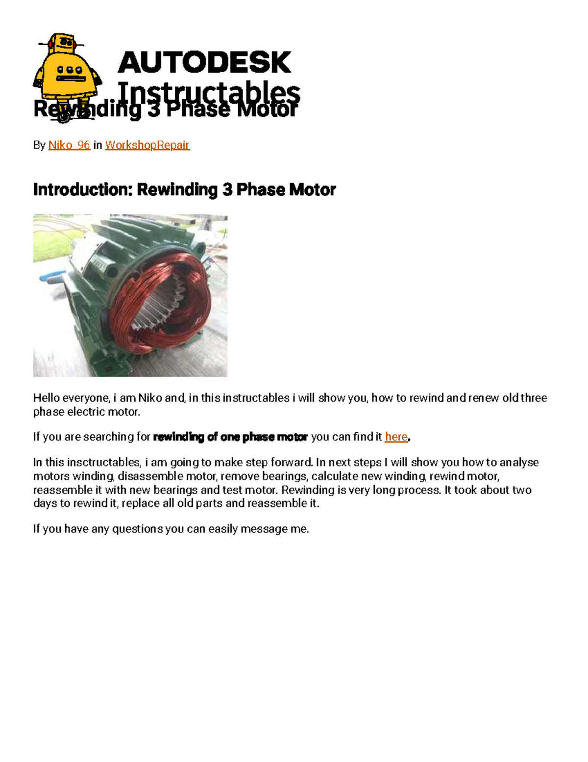 Rewinding 3 Phase Motor: A Step-by-Step Guide (Niko_96) - Studocu