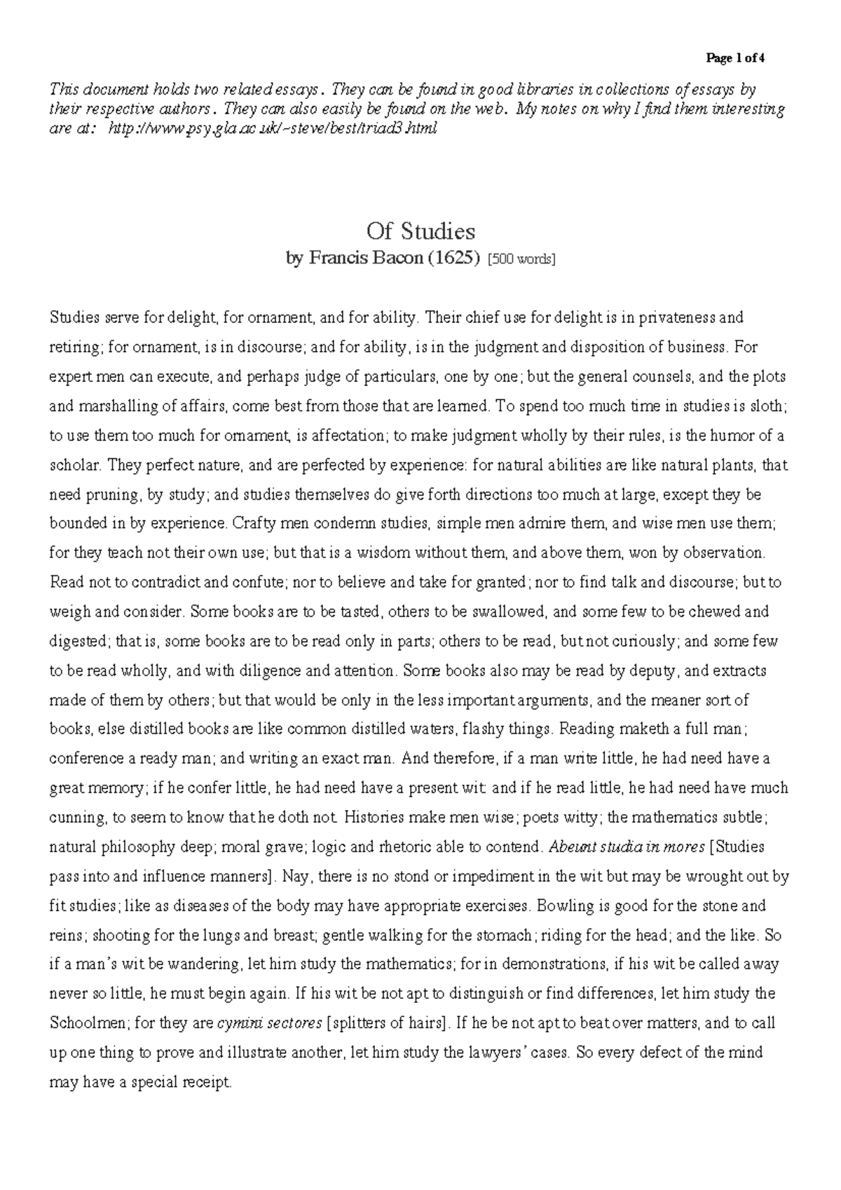 Bacon & Johnson: Insights on the Value of Studies - Studocu