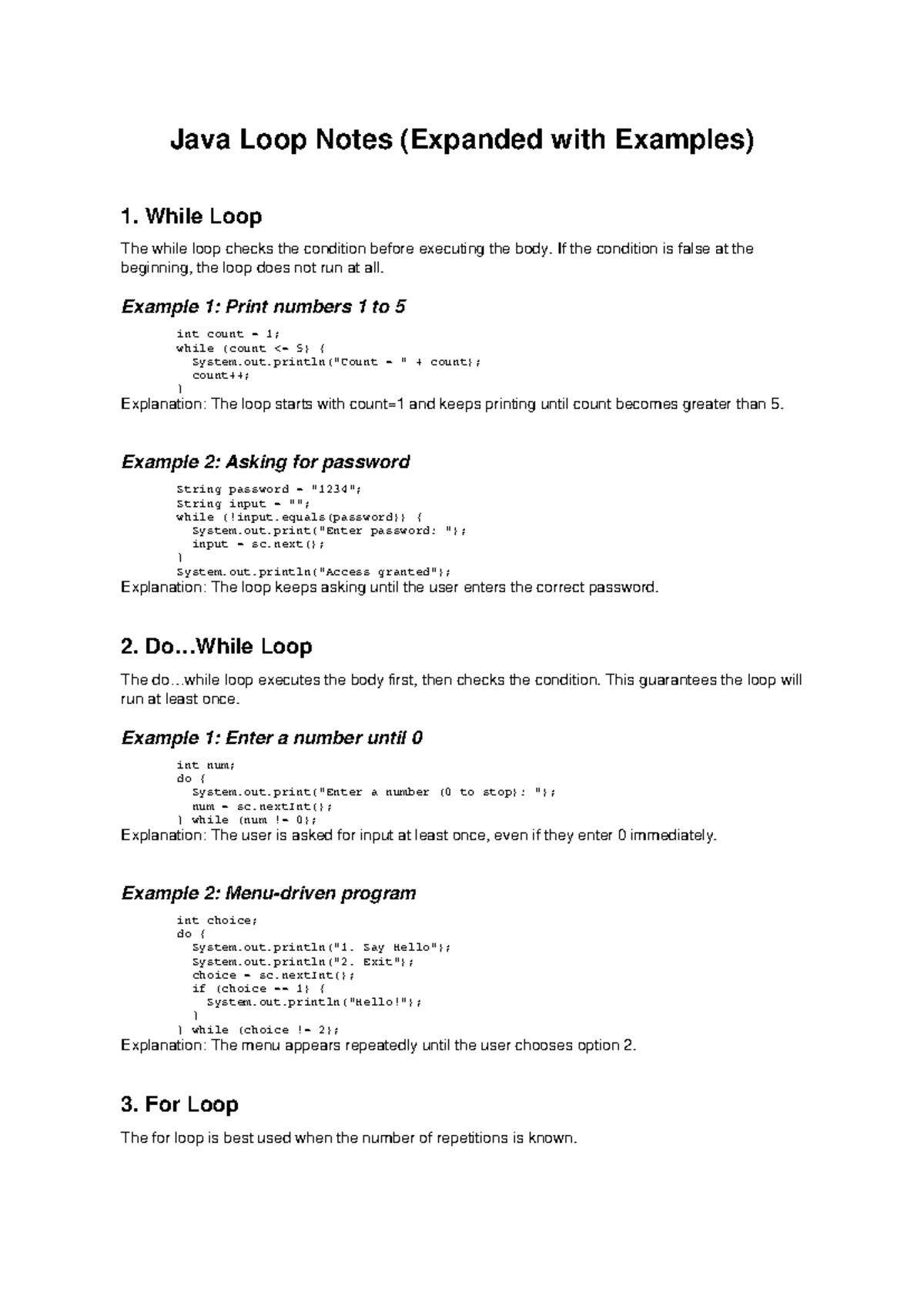 Java Loop Notes (Examples Included) - CS101 - Studocu