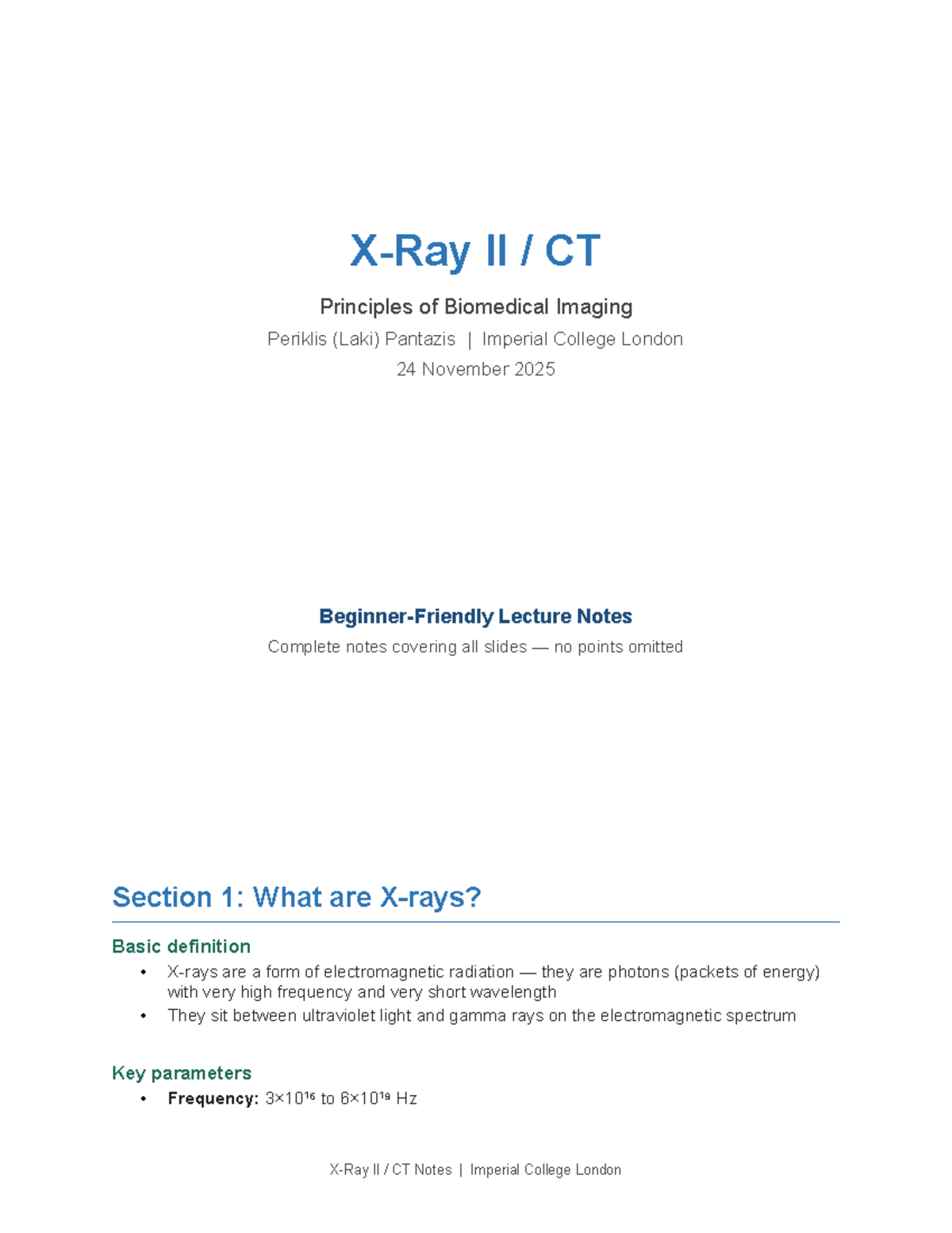 II CT X-Ray Imaging Lecture Notes - Comprehensive Overview - Studocu