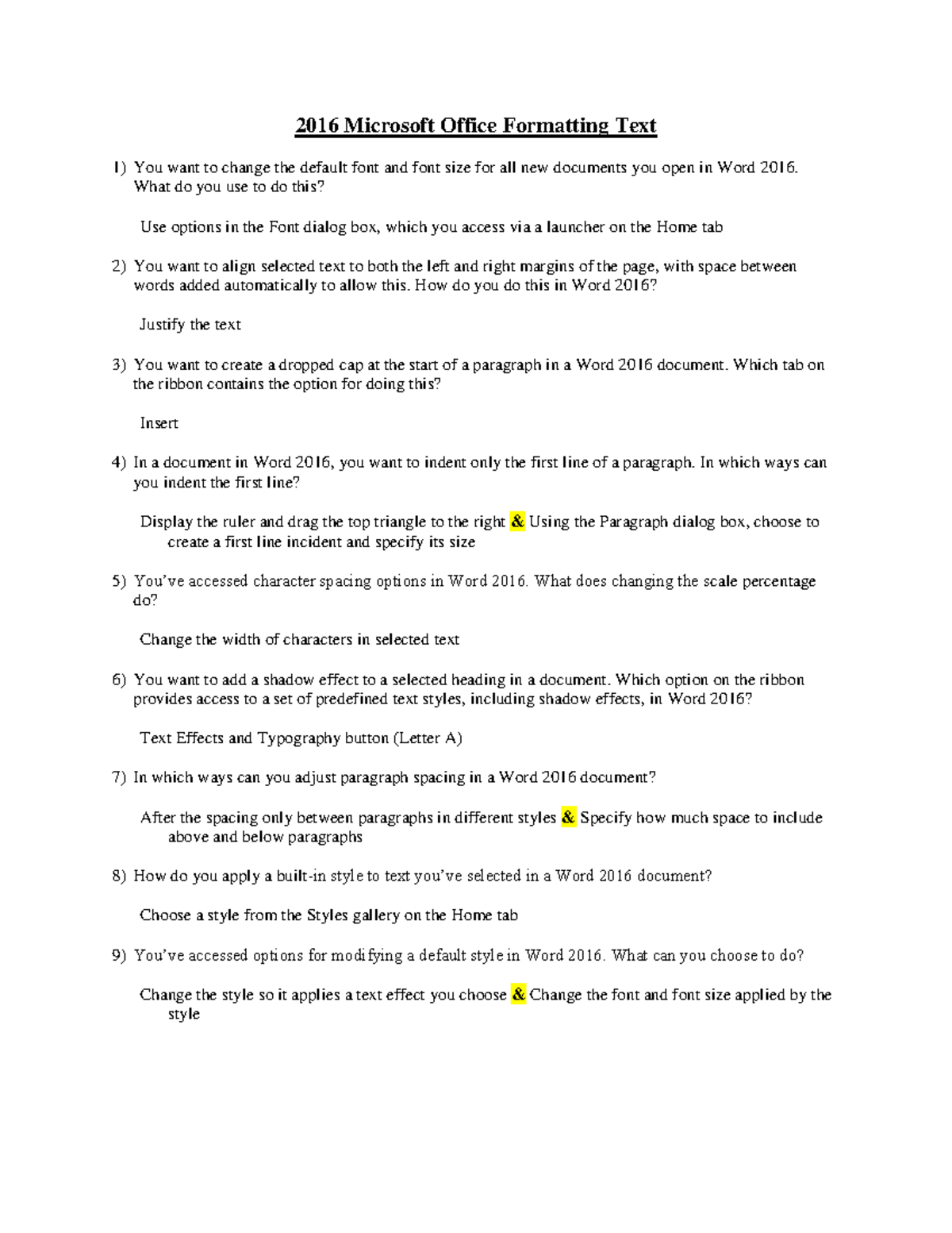 2016 Microsoft Office Formatting Text - How do you do this in Word 2016 ...