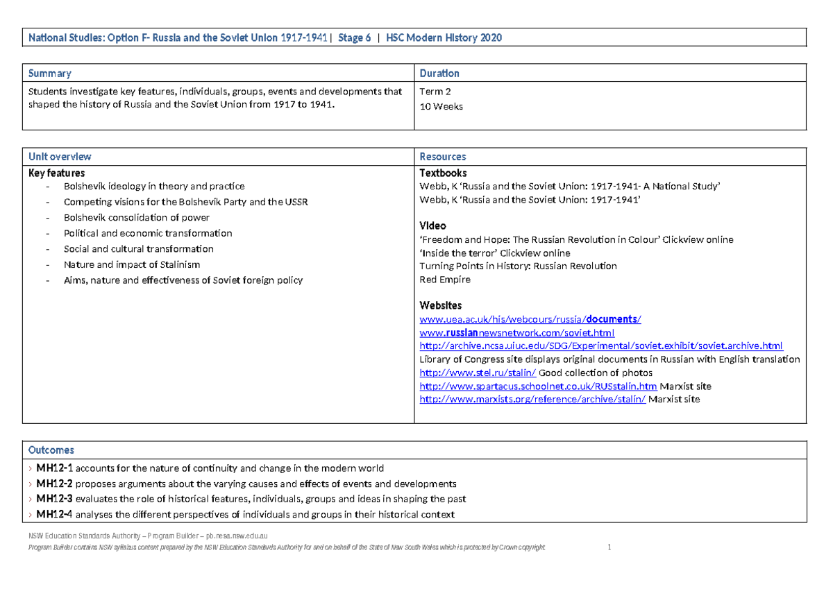 National Study Program Russia - National Studies: Option F- Russia and ...