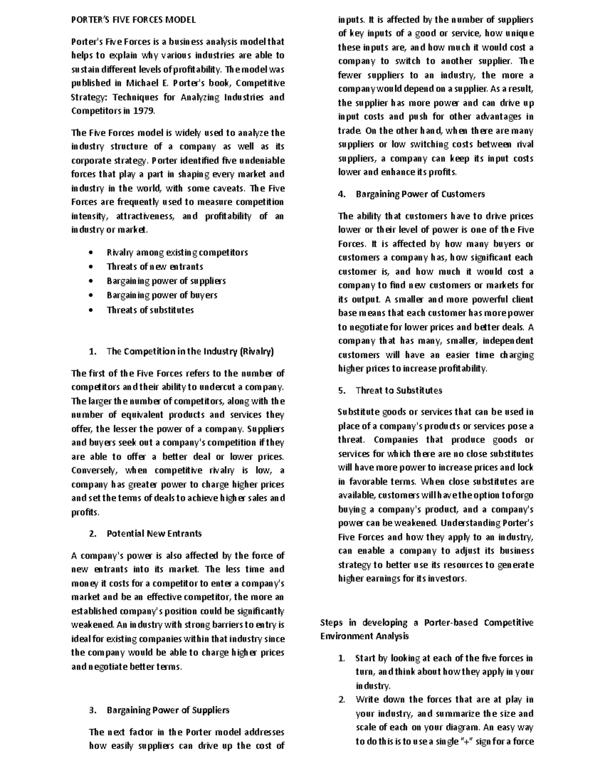 STQM Midterm - Analysis of Porter's Five Forces Model - Studocu