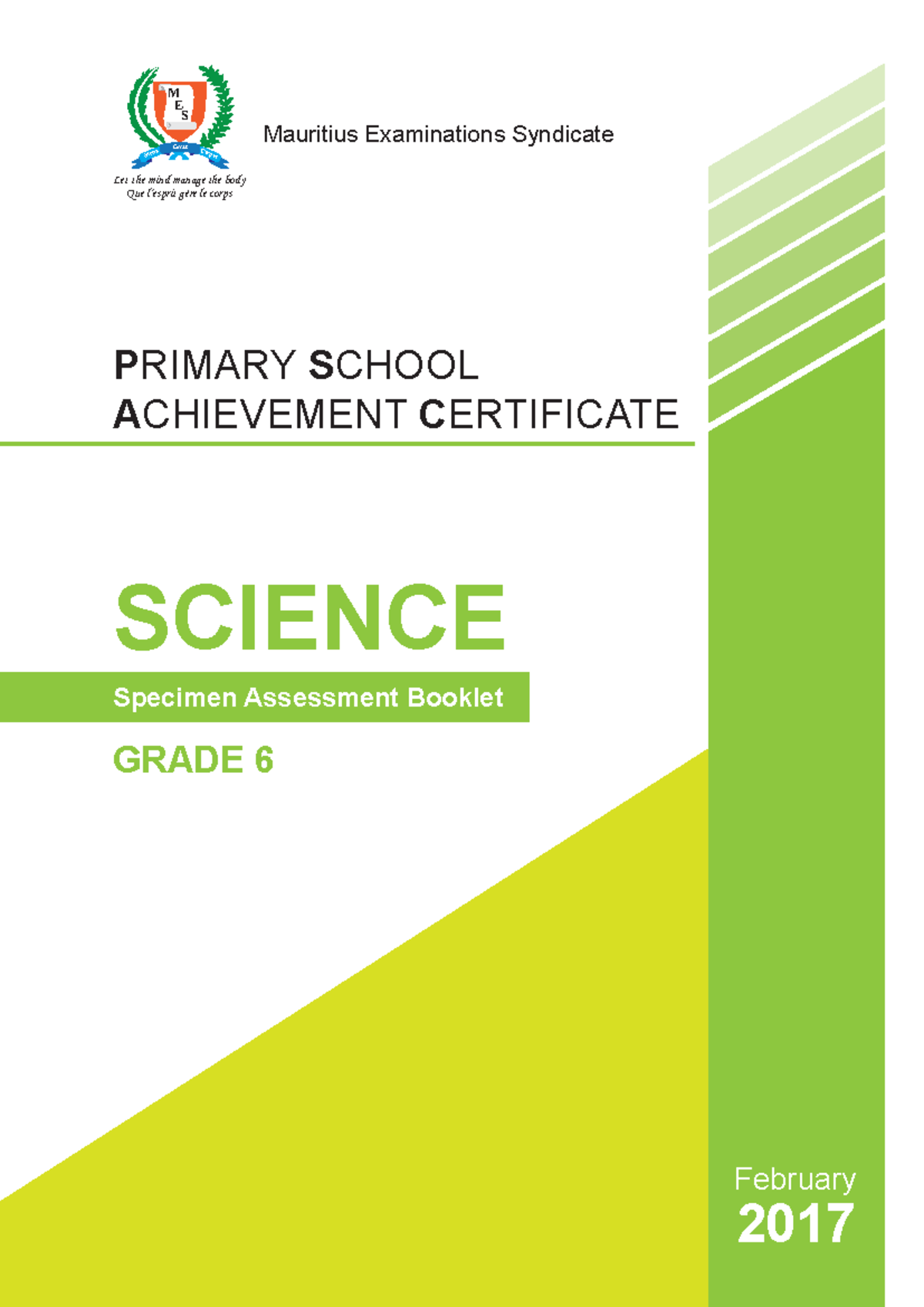 Grade 6 Science Specimen Assessment for PSAC 2017 - Studocu