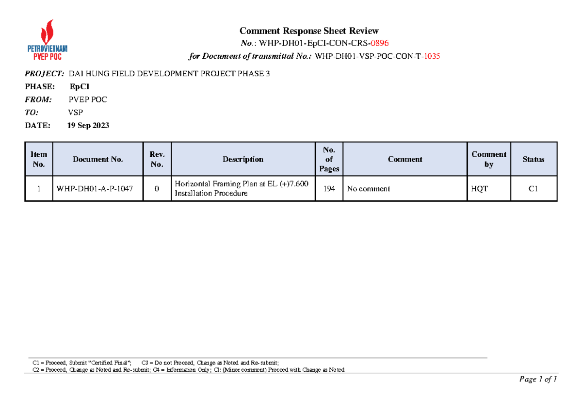 DAI HUNG FIELD DEVELOPMENT PROJECT PHASE 3: HORIZONTAL FRAMING PLAN ...