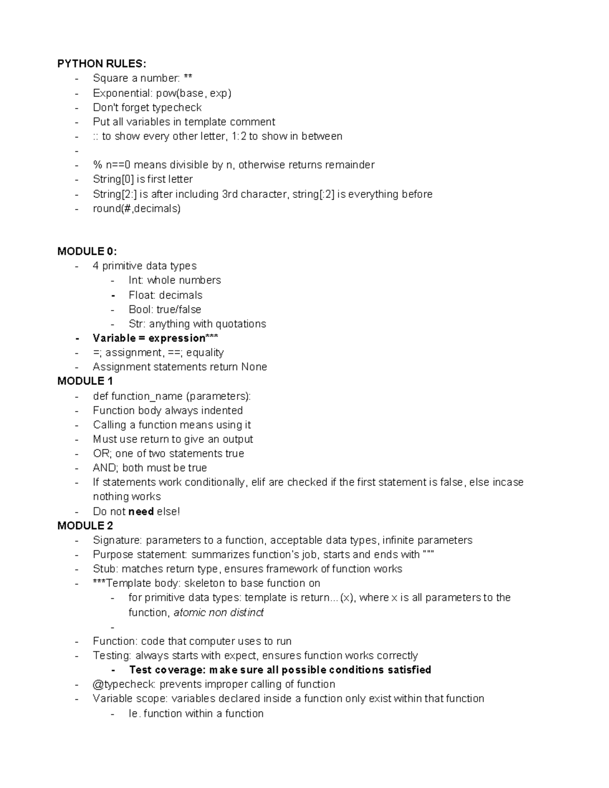 Cpsc examlet 1 summary - PYTHON RULES: Square a number: ** Exponential ...