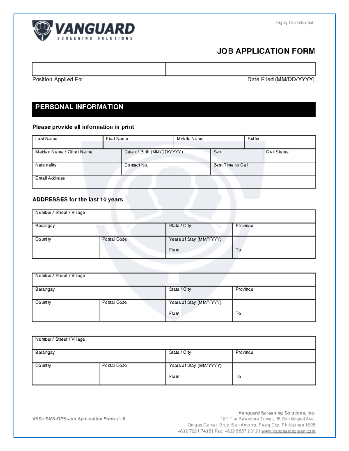 VSSI-ISMS-OPS Job Application Form v1.0: Complete Background Info - Studocu