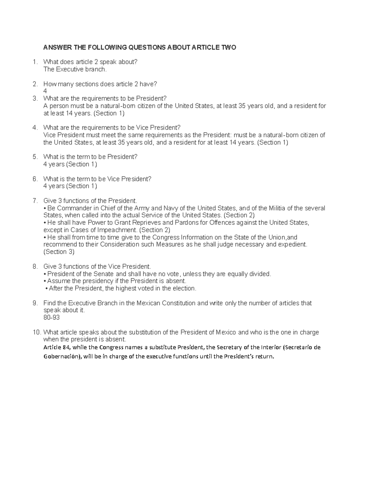 Article 2 - Tarea - ANSWER THE FOLLOWING QUESTIONS ABOUT ARTICLE TWO ...