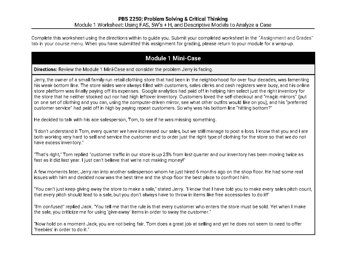 PBS 2250: Problem Solving Critical Thinking Module 2 Worksheet on Solar ...