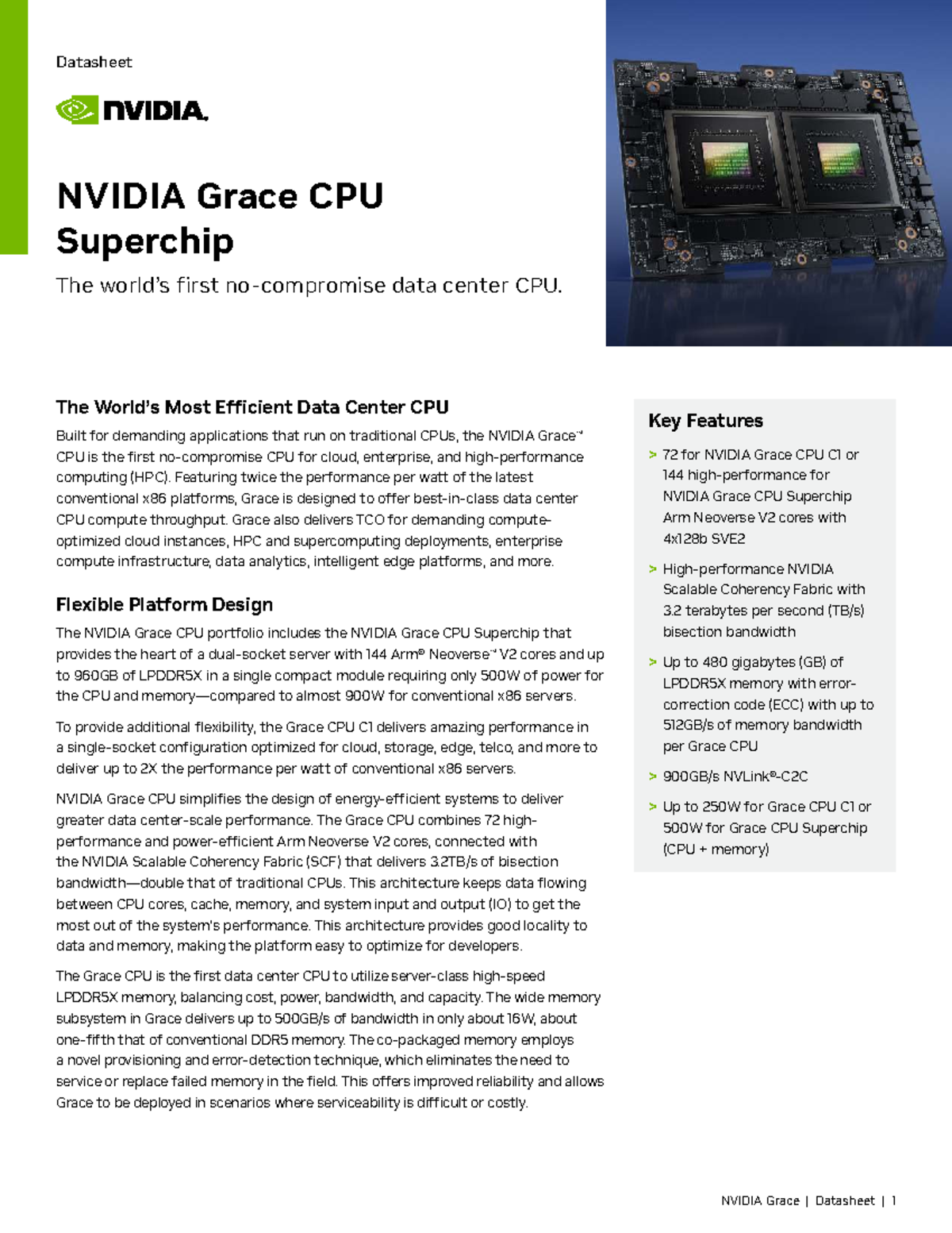 NVIDIA Grace CPU Superchip Datasheet: The First Data Center CPU - Studocu