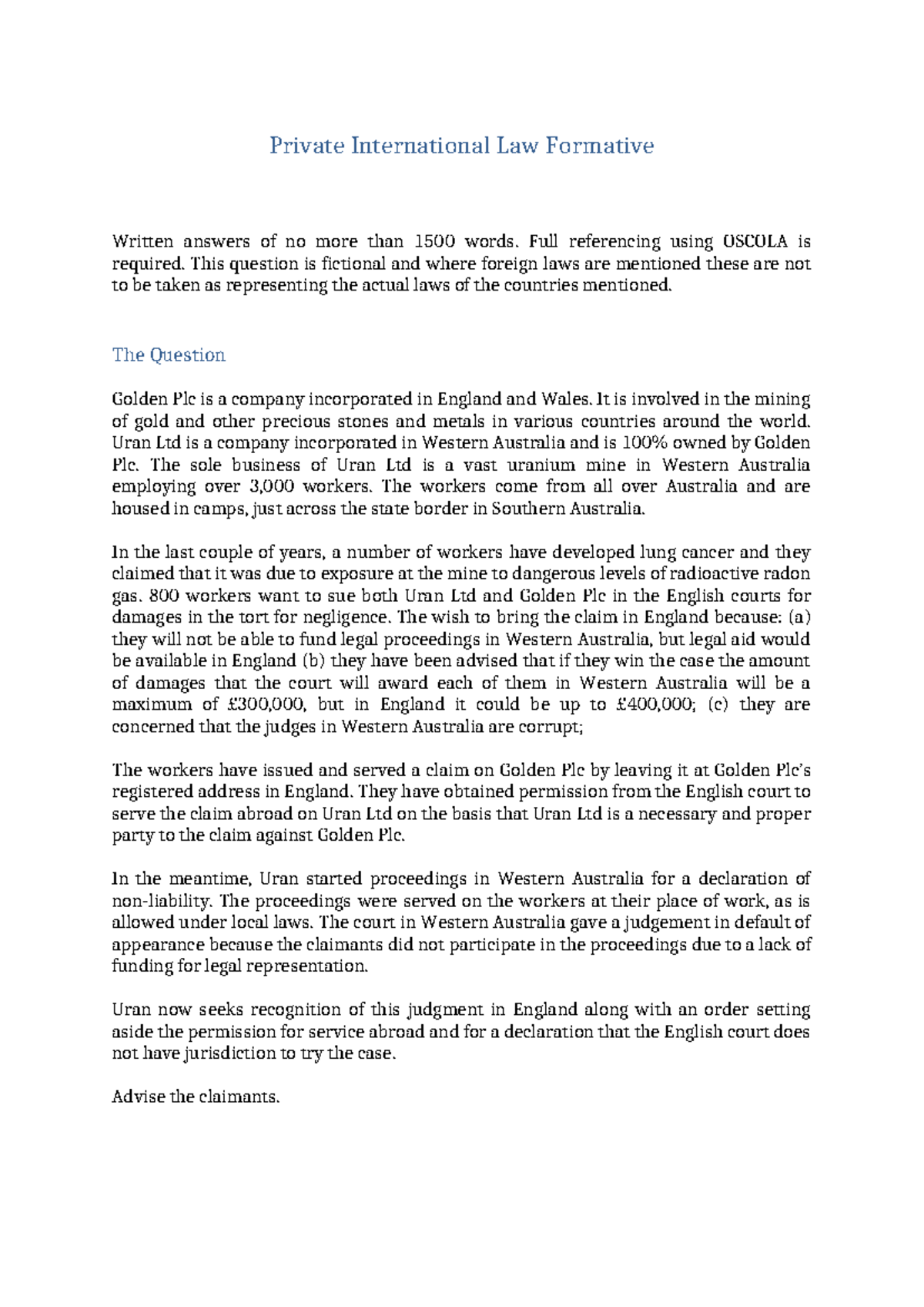 PIL 101: Formative Assessment on International Law Issues - Studocu