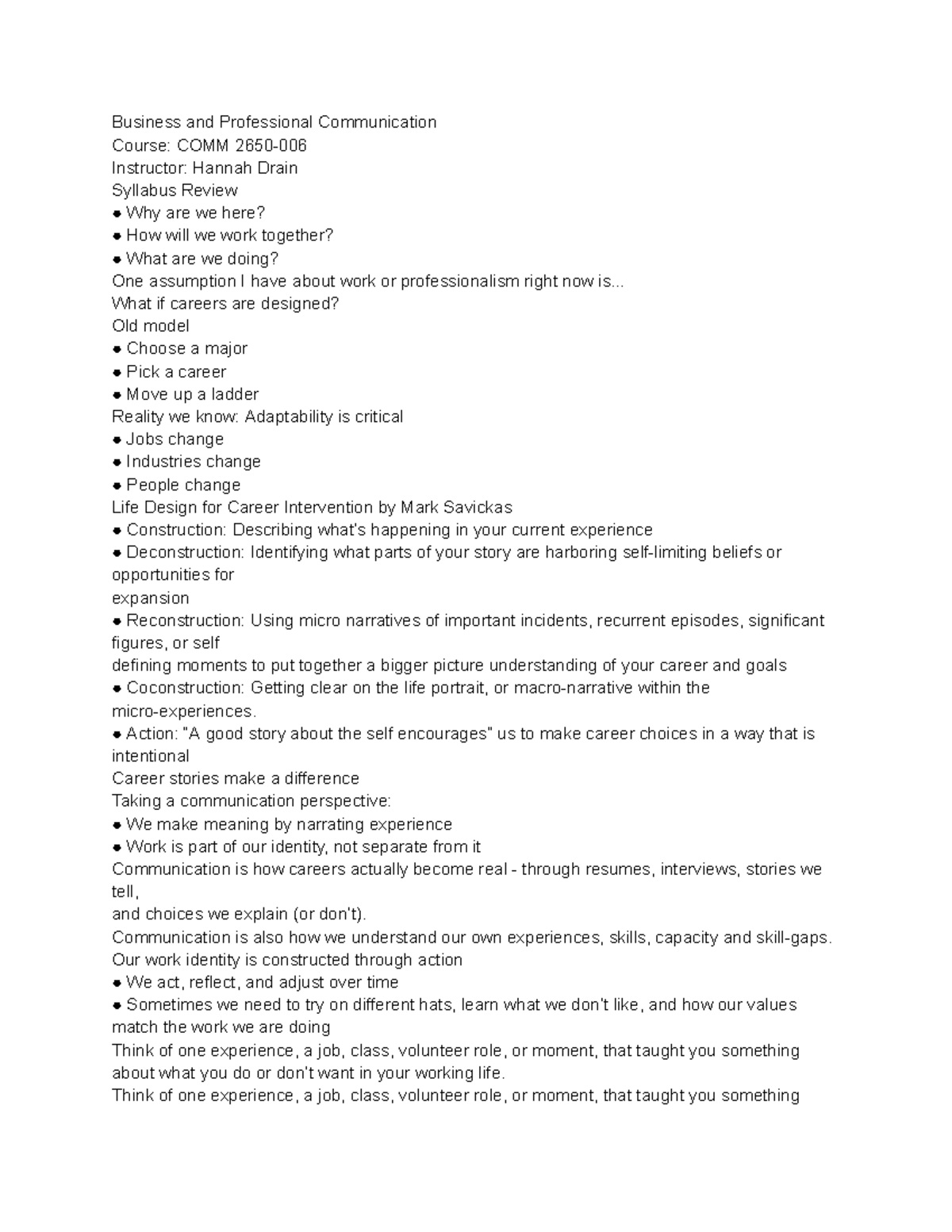 COMM 101: Business & Prof. Communication Lecture Notes - Studocu