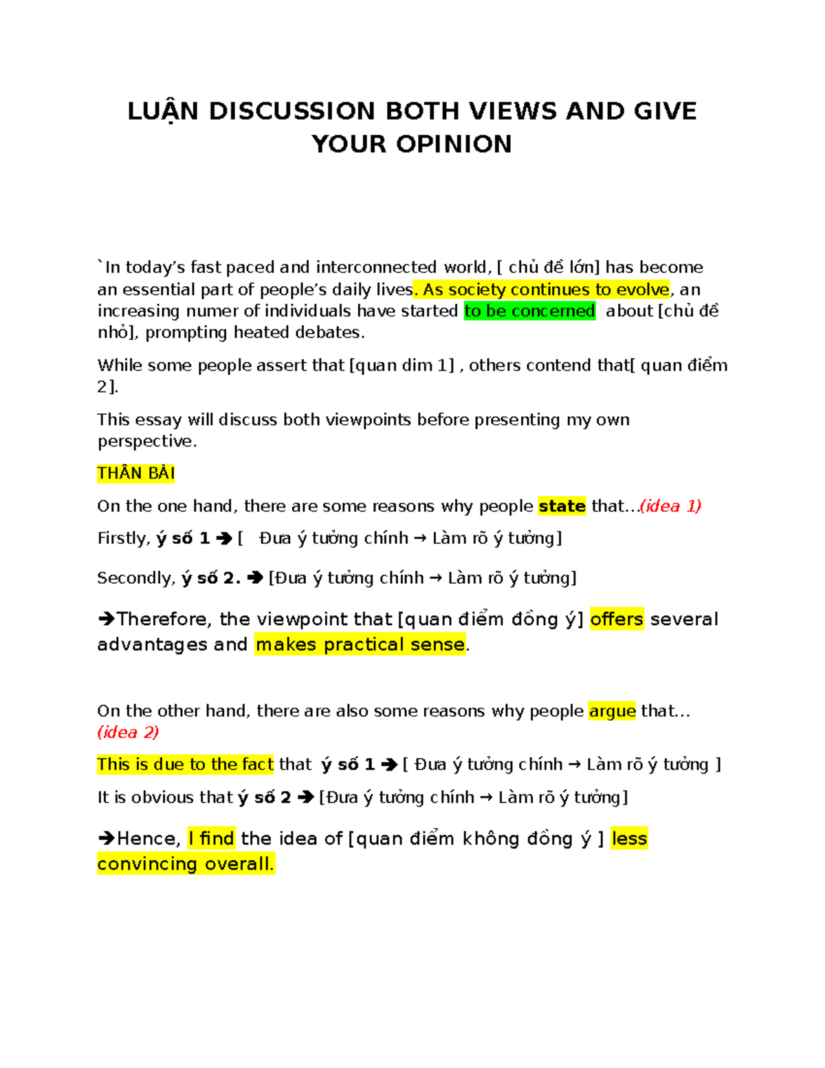 LUẬN DISCUSSION: BOTH VIEWS AND PERSONAL OPINION ON CURRENT ISSUES ...