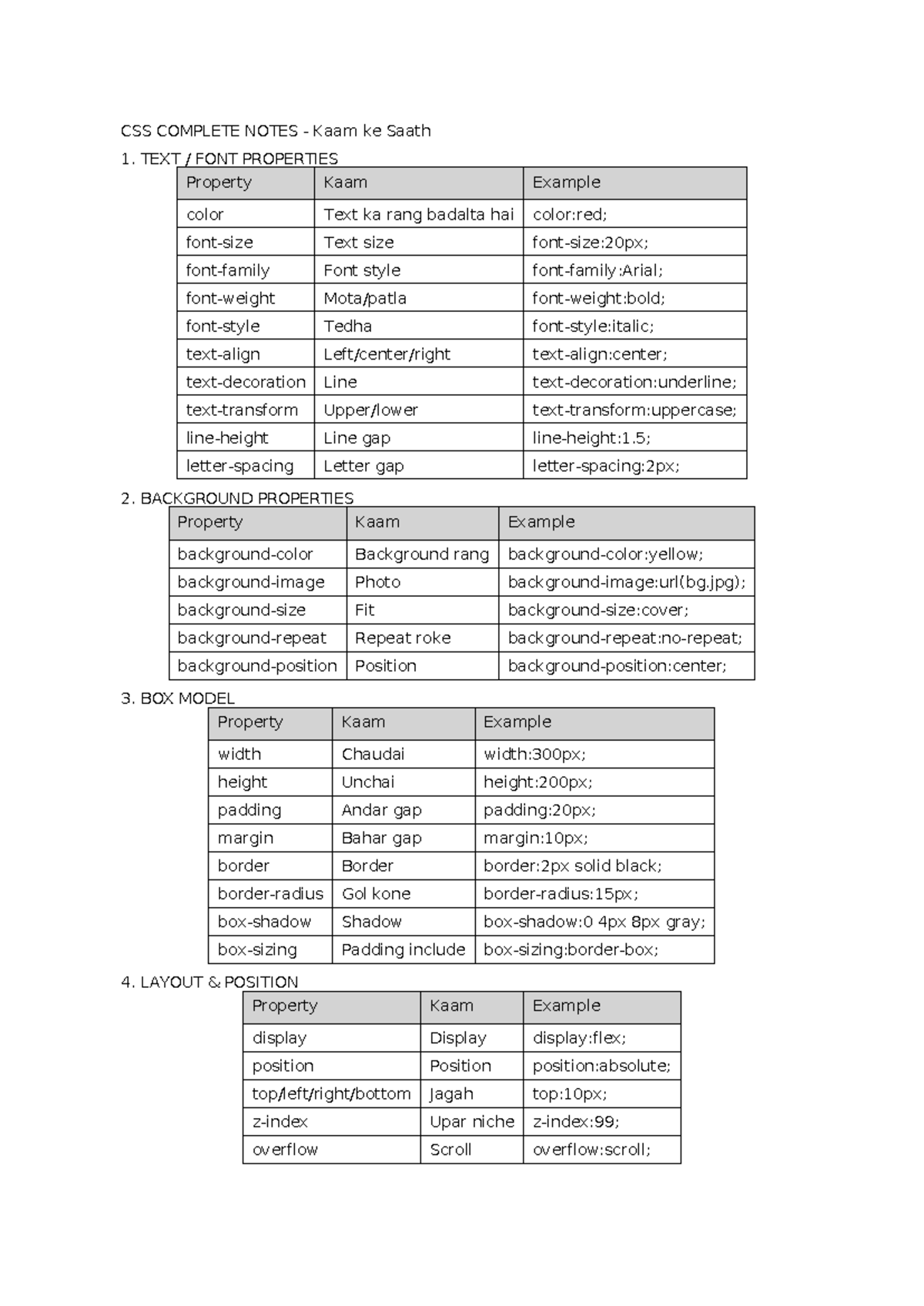 CSS Complete Notes Hindi - Font, Background, Box Model & Layout - Studocu