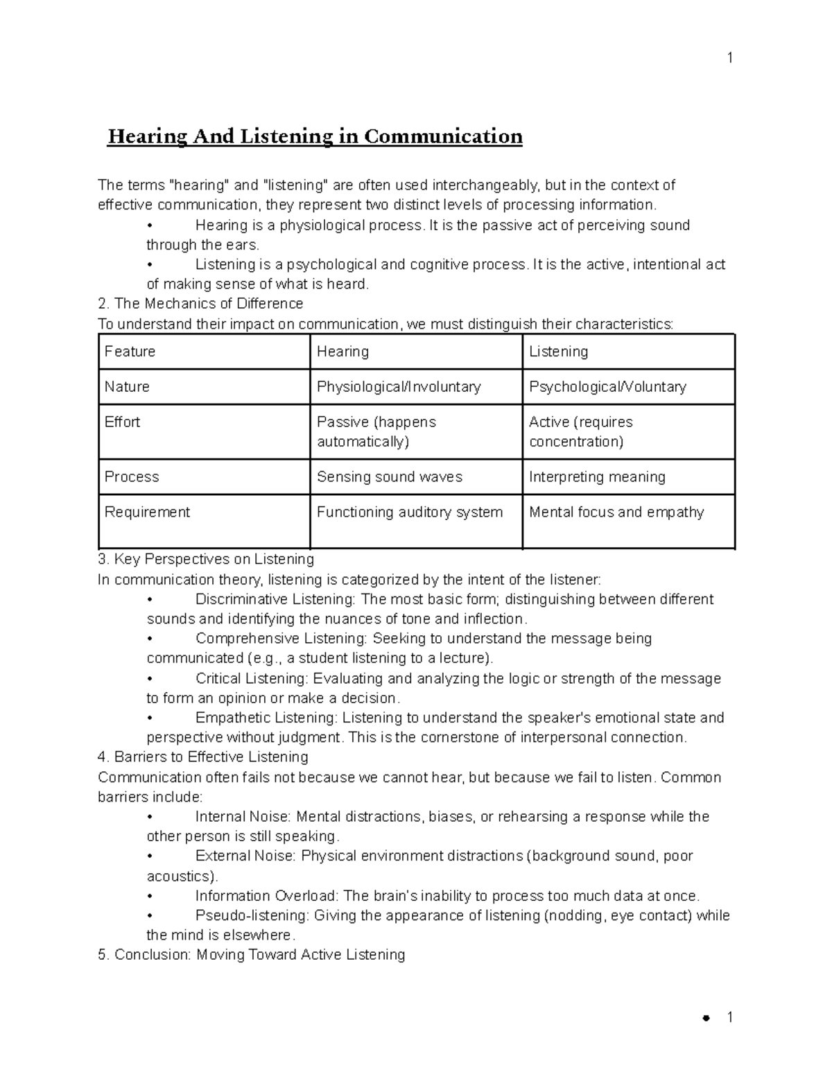 Hearing and Listening in Communication - Studocu