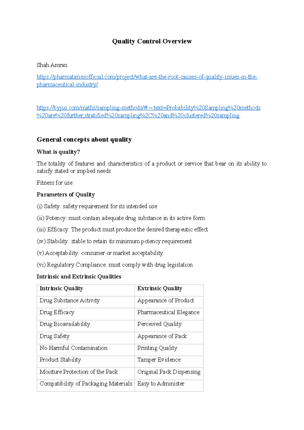 Quality Control Overview: Key Concepts and Standardization in Pharma ...