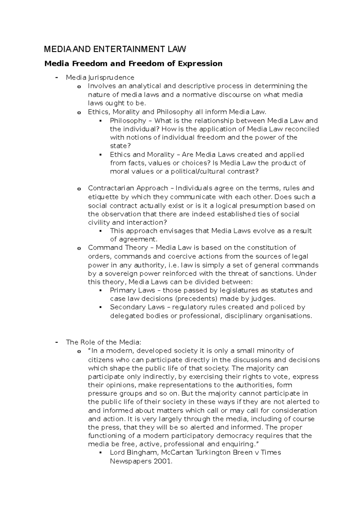 Media and Entertainment Law (Course Code) - Comprehensive Lecture Notes ...