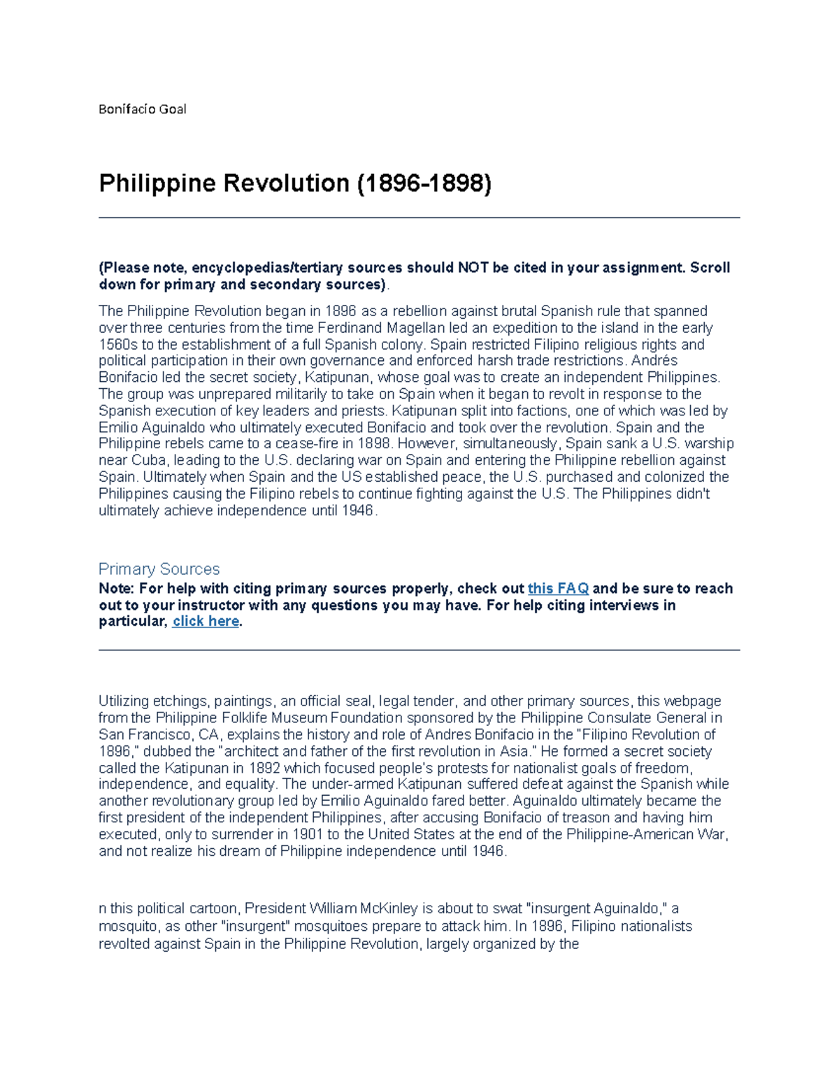 Bonifacio Goal - Notes - Bonifacio Goal Philippine Revolution (1896 ...