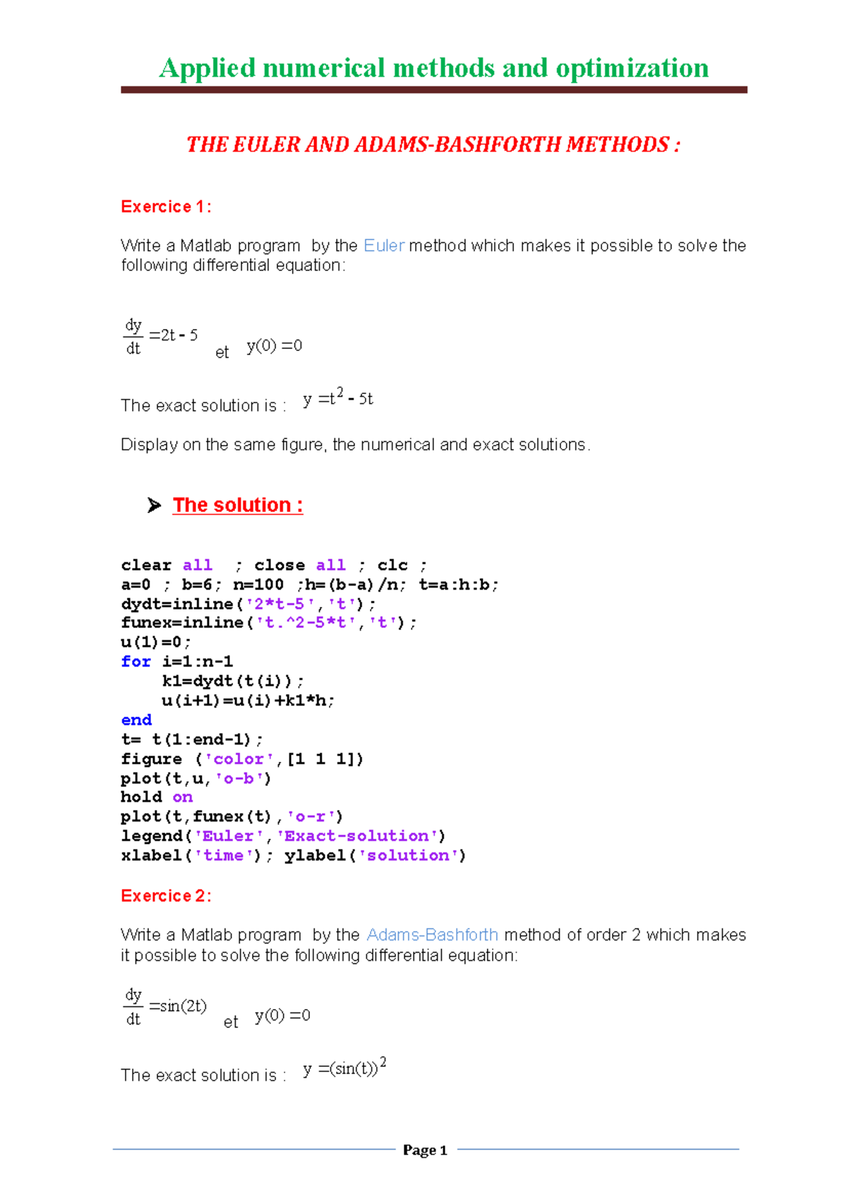THE Euler AND Adams- Bashforth Methods - Applied numerical methods and ...