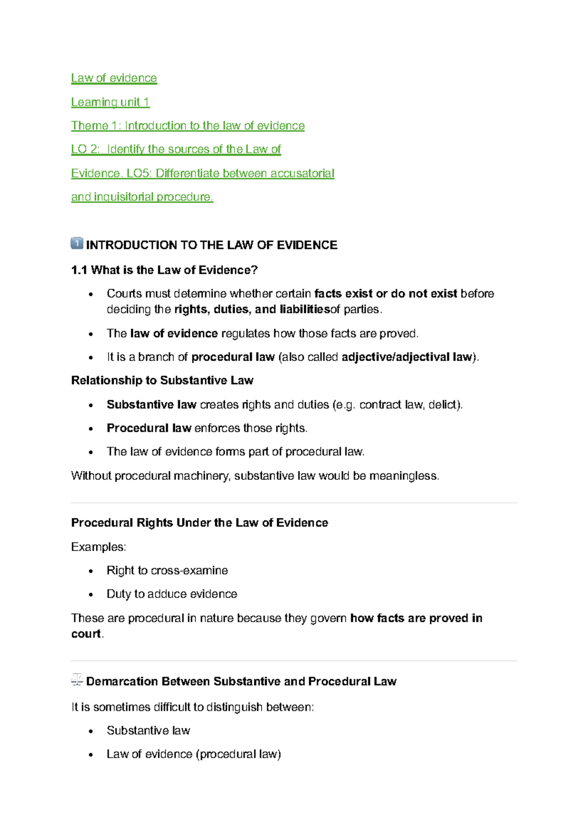 Law of Evidence - Learning Unit 1: Intro & Key Concepts - Studocu