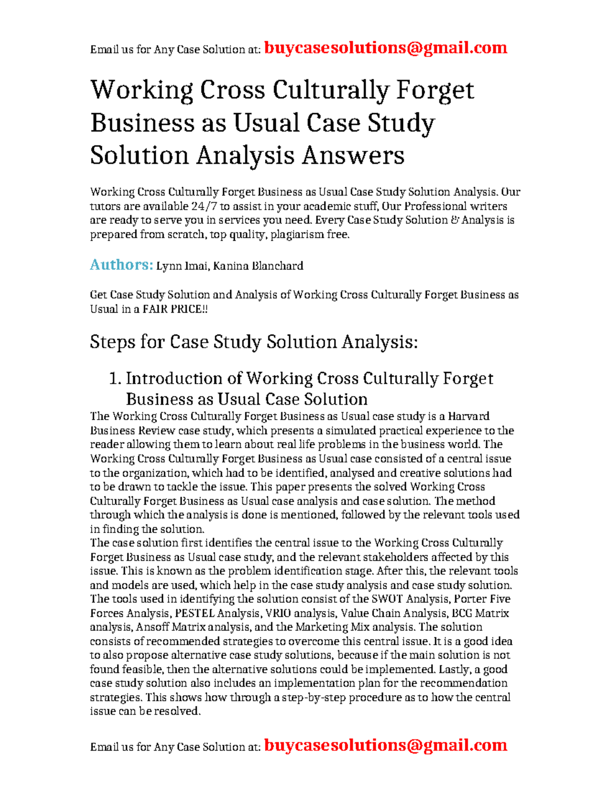 Case Study Analysis & Solutions for Working Cross Culturally (HBR ...