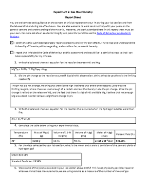 CHM135 Lab 3 Report Sheet - Experiment 3: The Kinetics of the Reaction ...