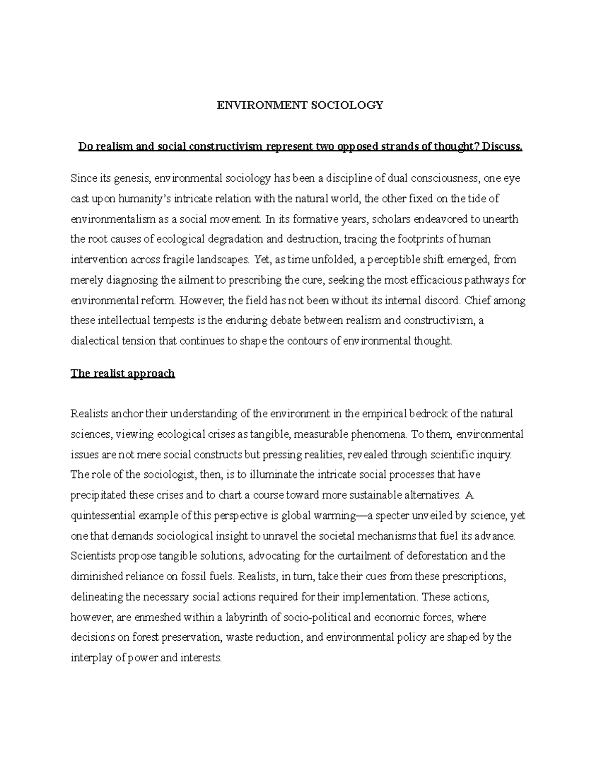 Ch ENVIRONMENT Realism vs. Social Constructivism: A Critical Analysis ...