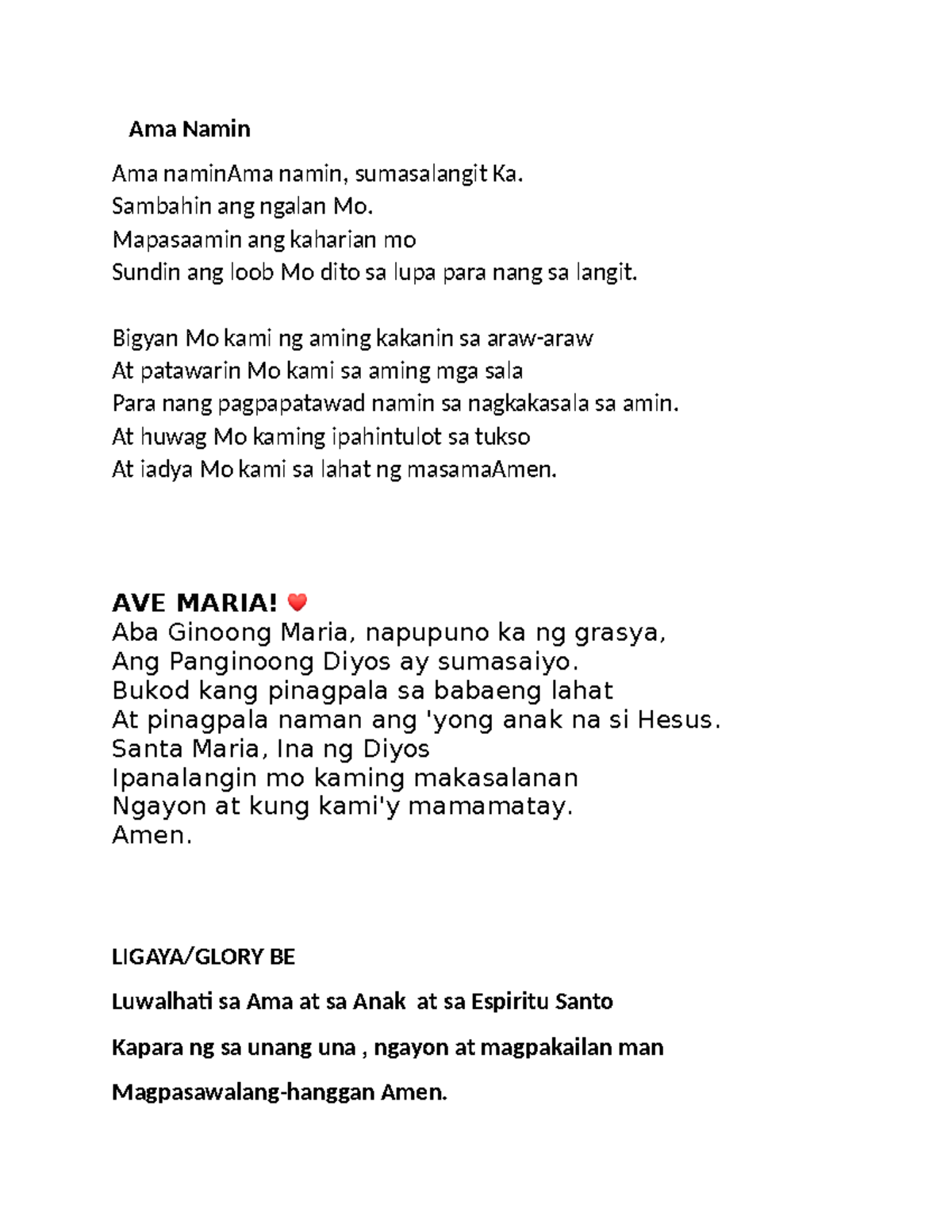 Prayers - N/A - Ama Namin Ama naminAma namin, sumasalangit Ka. Sambahin ...
