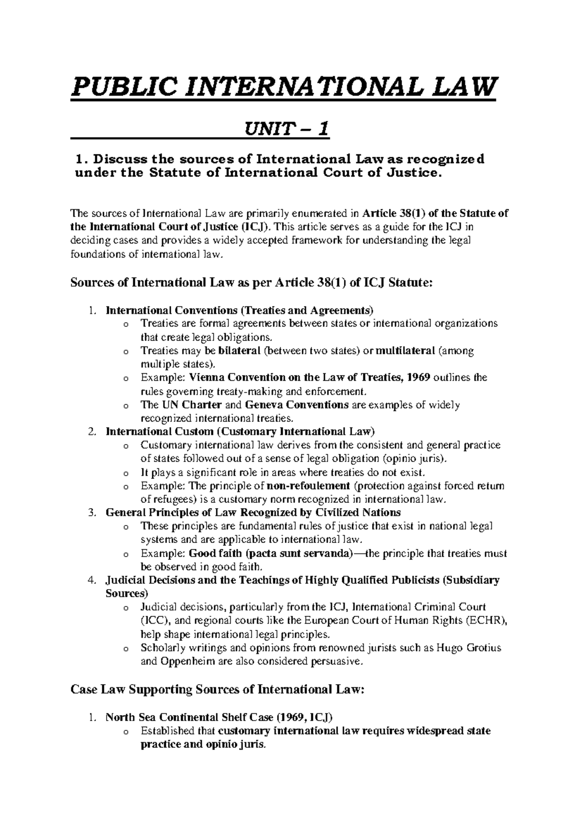 PIL 101: Sources of International Law & Key Case Analyses (Units 1-3 ...