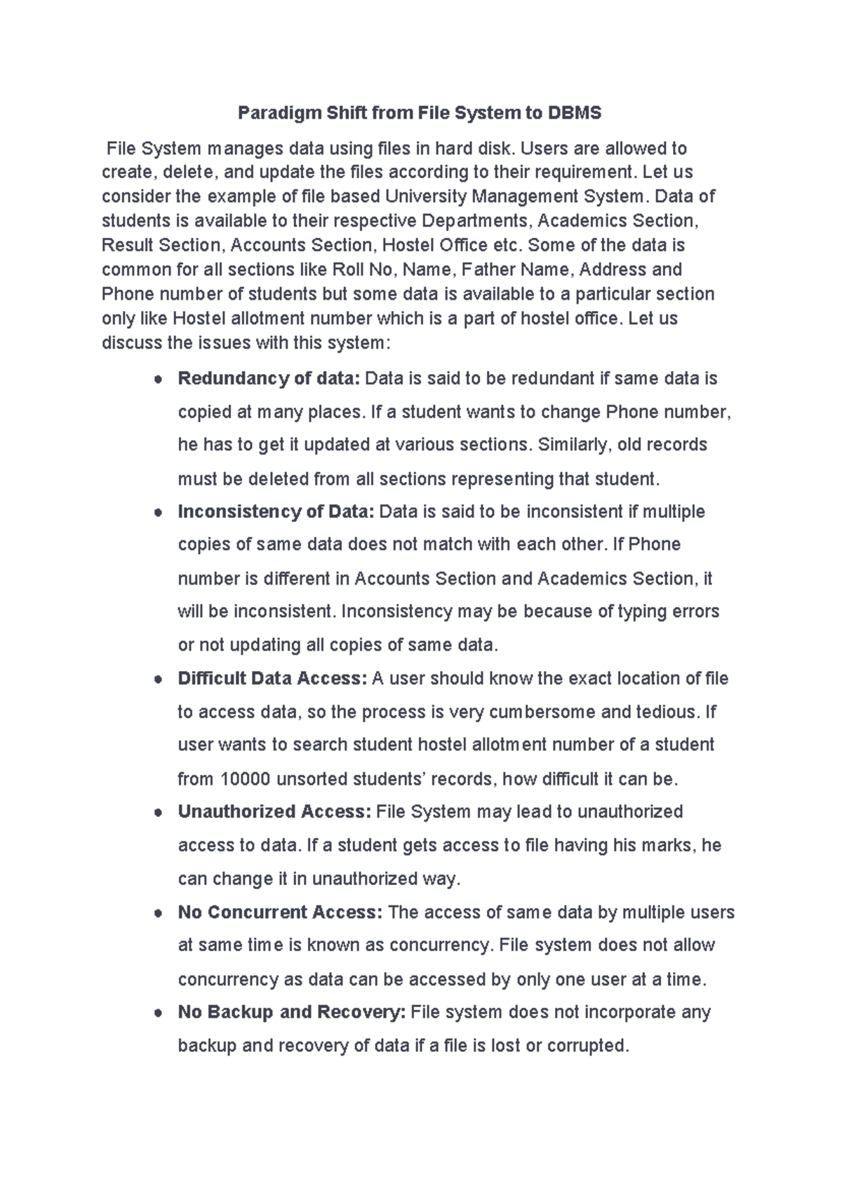 1.file system - JAVA NOTES - Paradigm Shift from File System to DBMS ...