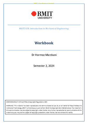 MIET 2528 - RMIT University - Introduction to Mechanical Engineering ...