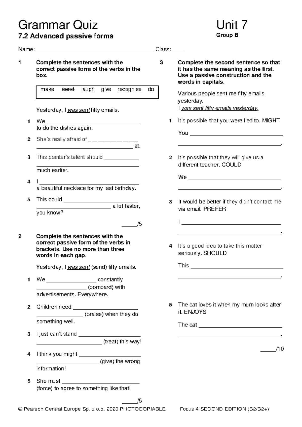 Focus 4 2E Grammar Quiz Unit 7.2 Group B Answers & Notes - Studocu
