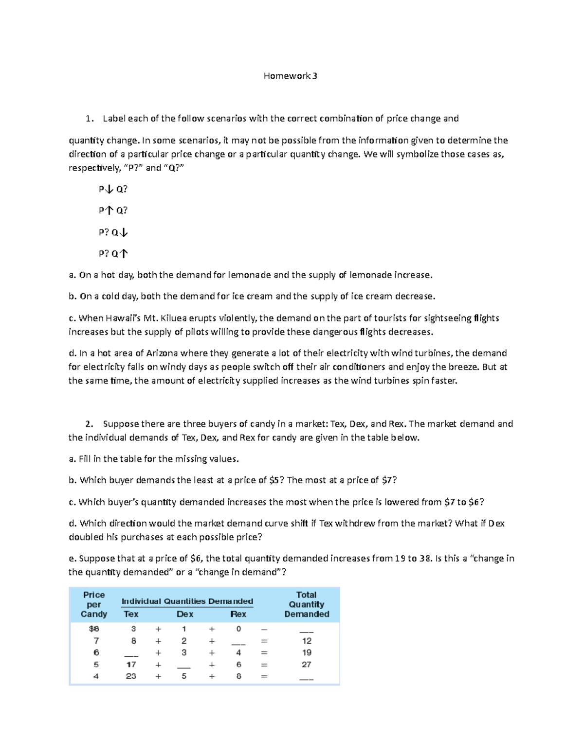 Macro Economic Principles Homework 3: Price & Quantity Changes Analysis ...