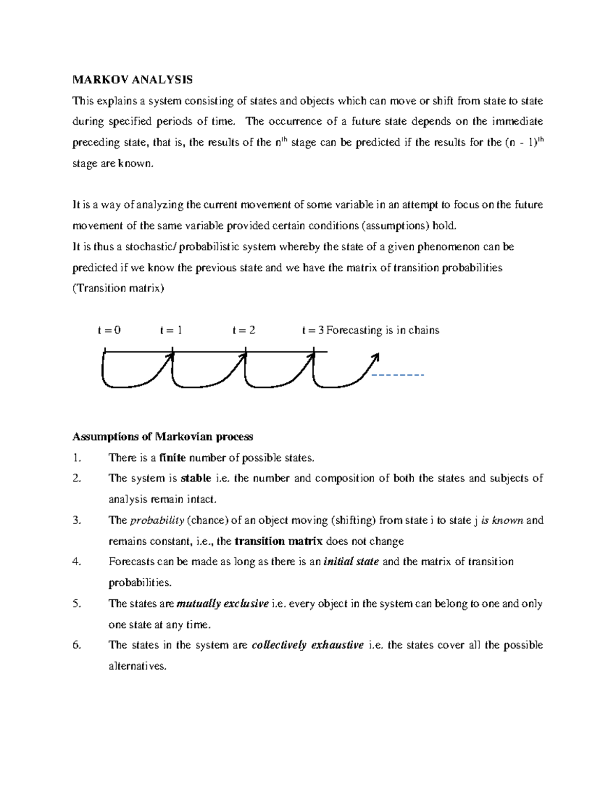 Markov Analysis Lecture Notes (Course Code: MA101) - Studocu