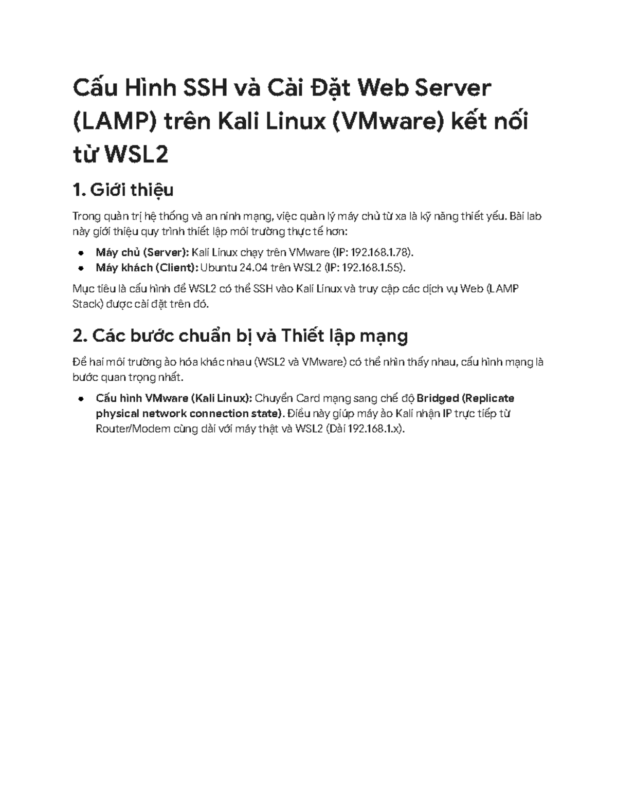 Cấu Hình SSH và Cài Đặt Web Server LAMP trên Kali Linux (VMware) - Studocu