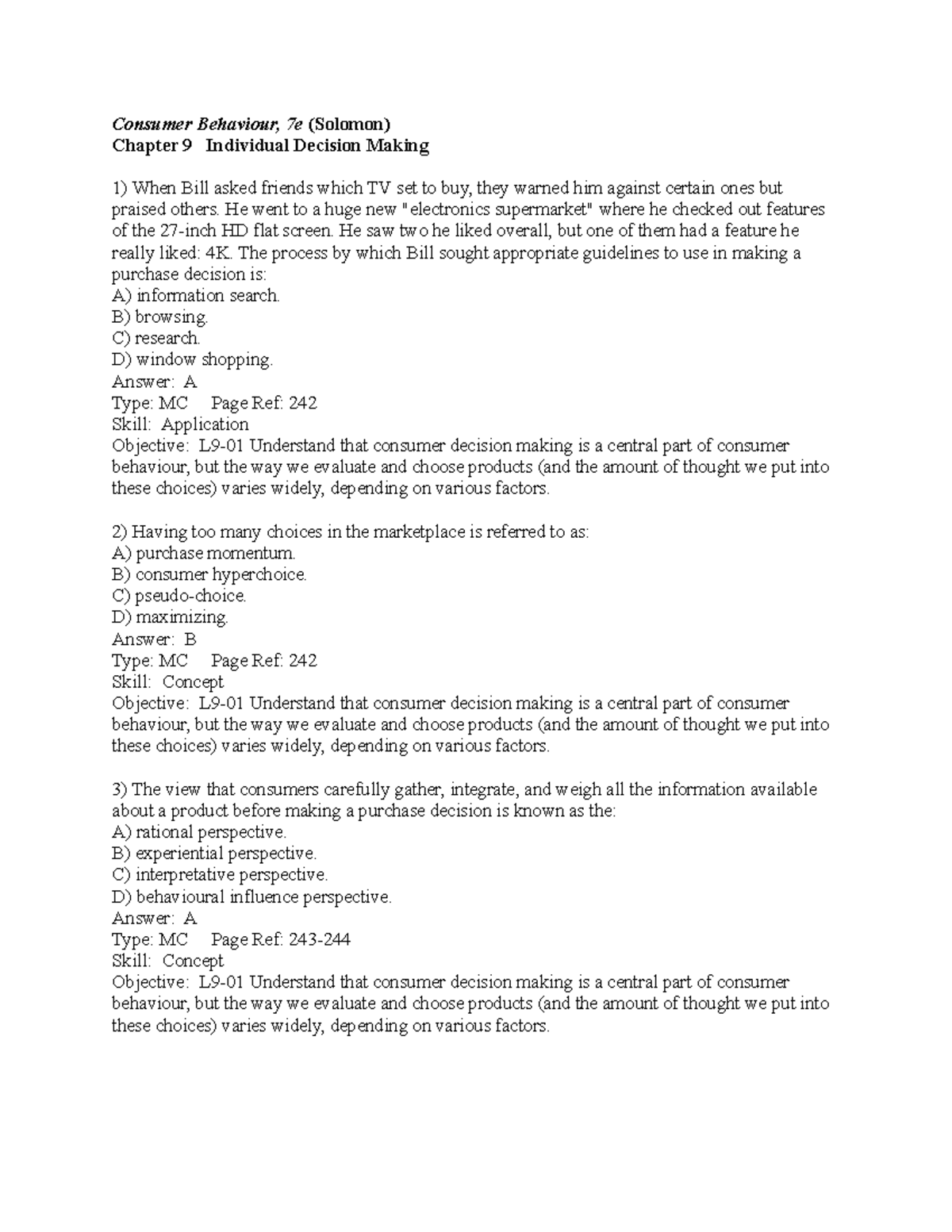 C09 - Chapter 9: Individual Decision Making in Consumer Behaviour - Studocu