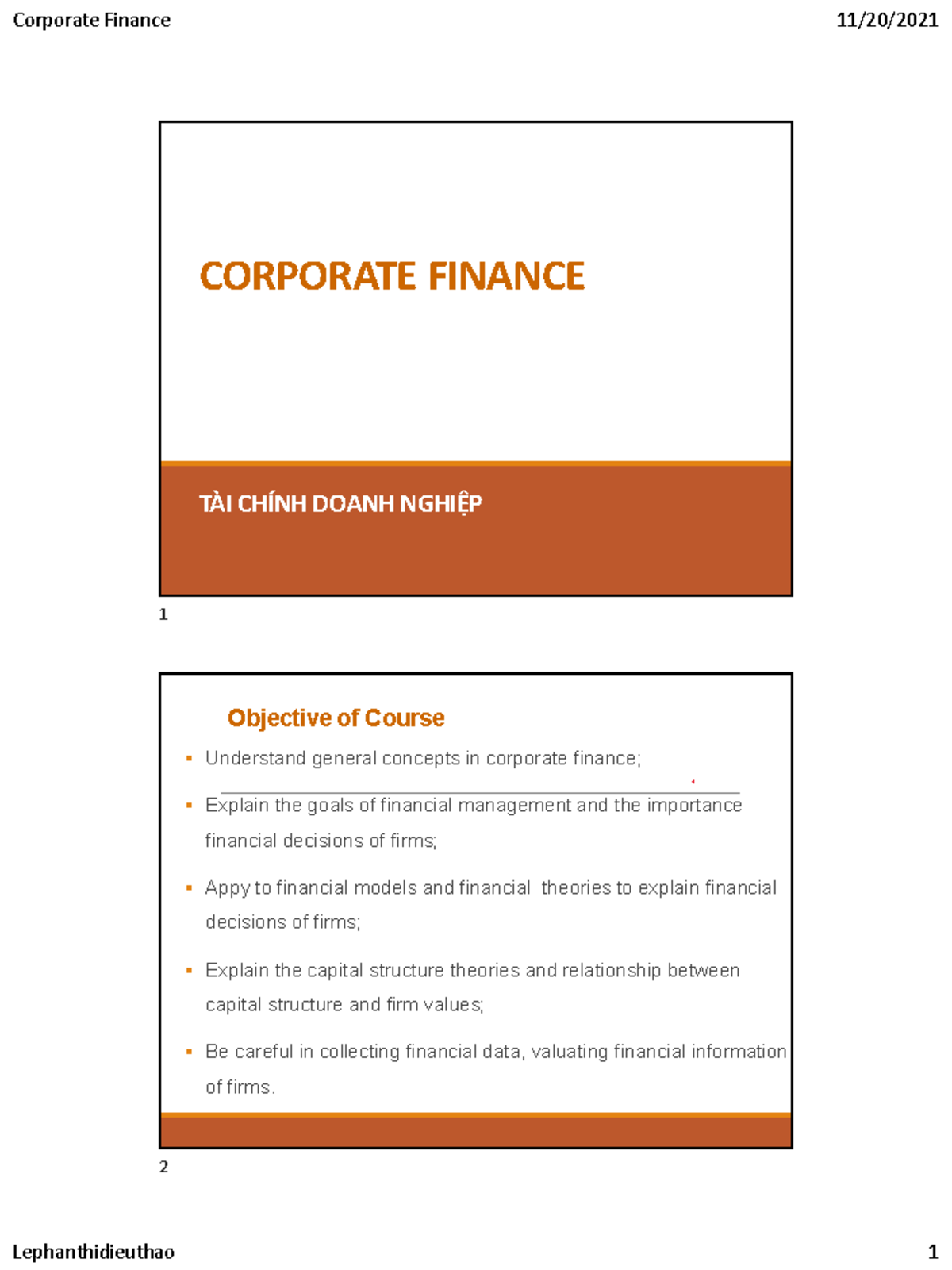 Chapter 1 Overview of Corporate Finance Lesson - CORPORATE FINANCETÀI ...