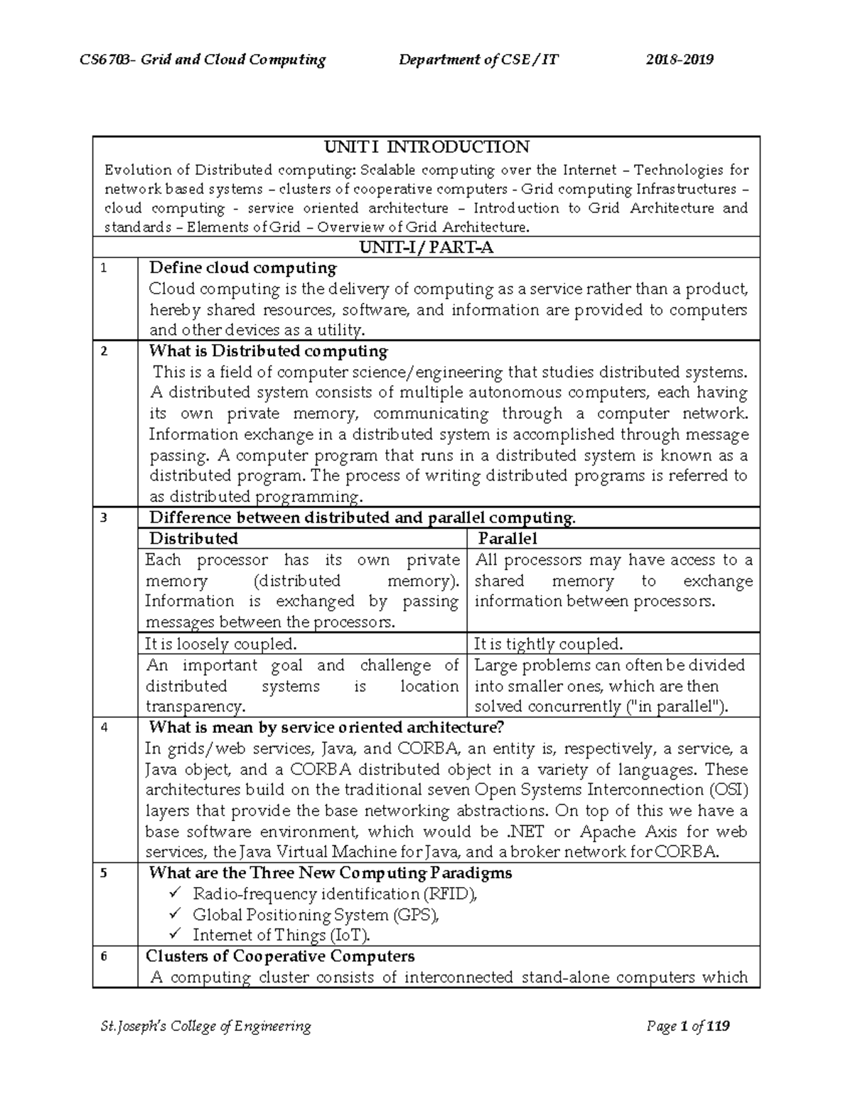 Gcc notes - UNIT I INTRODUCTION Evolution of Distributed computing ...