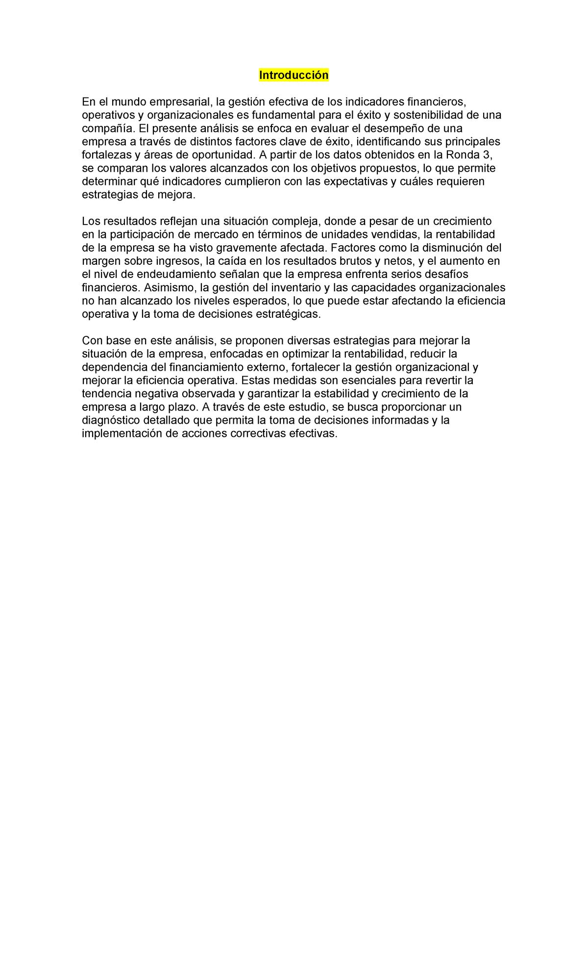 Análisis de Desempeño Financiero y Estrategias de Mejora - ACT3 - Studocu