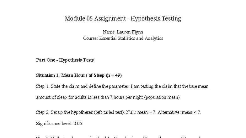 Essential Statistics & Analytics: Module 05 Hypothesis Testing - Studocu