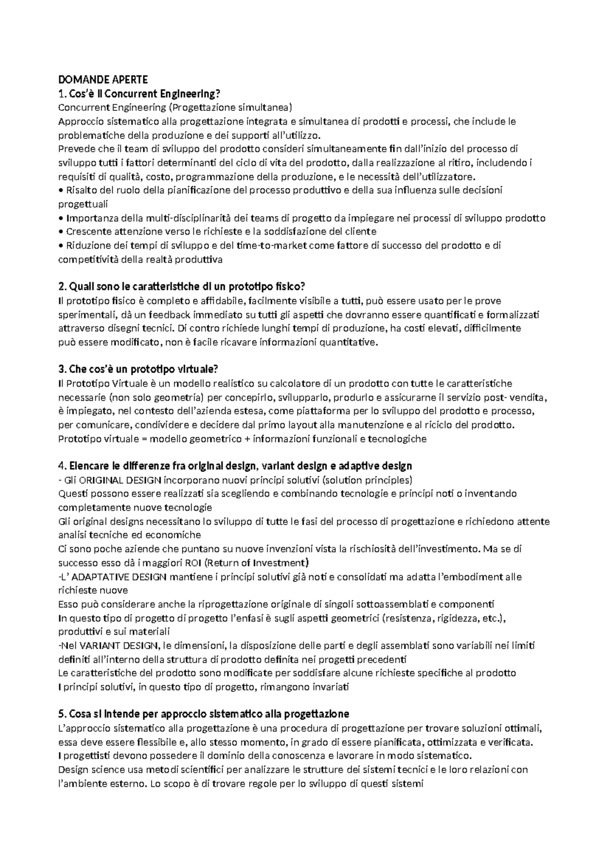 Domande Aperte: Tecniche di Progettazione Virtuale e Concurrent ...
