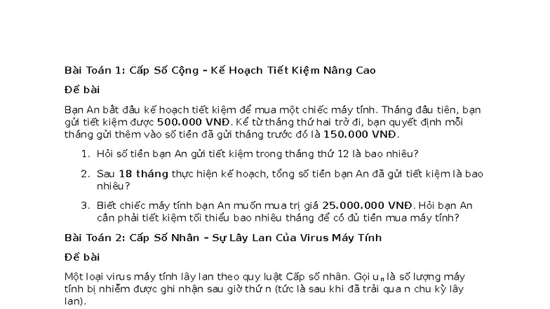 Bài Tập Thực Tế Cấp Số Cộng & Cấp Số Nhân - Csn, Csc - Studocu