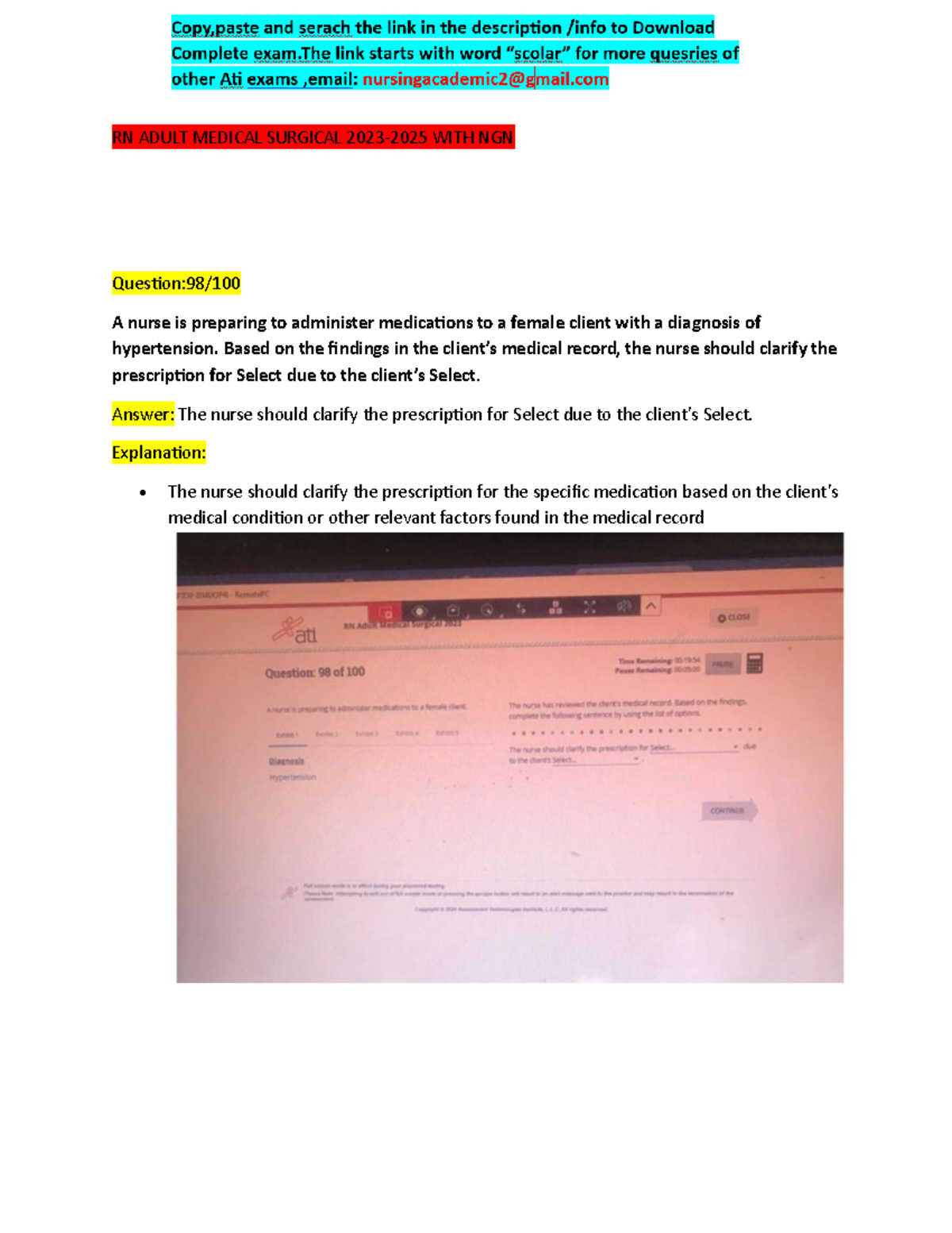 RN ATI Adult Medical-Surgical Proctored Exam 2025 with NGN 100 ...