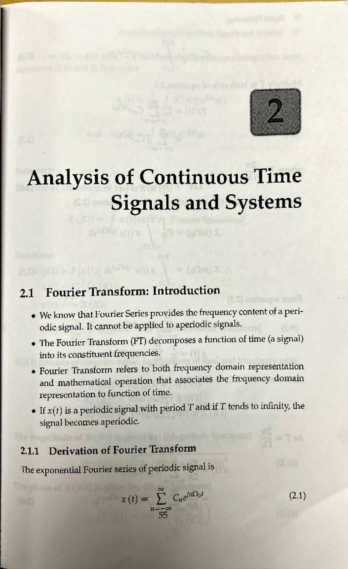 Analysis of Continuous Time Signals and Systems (E.S) - Fourier ...