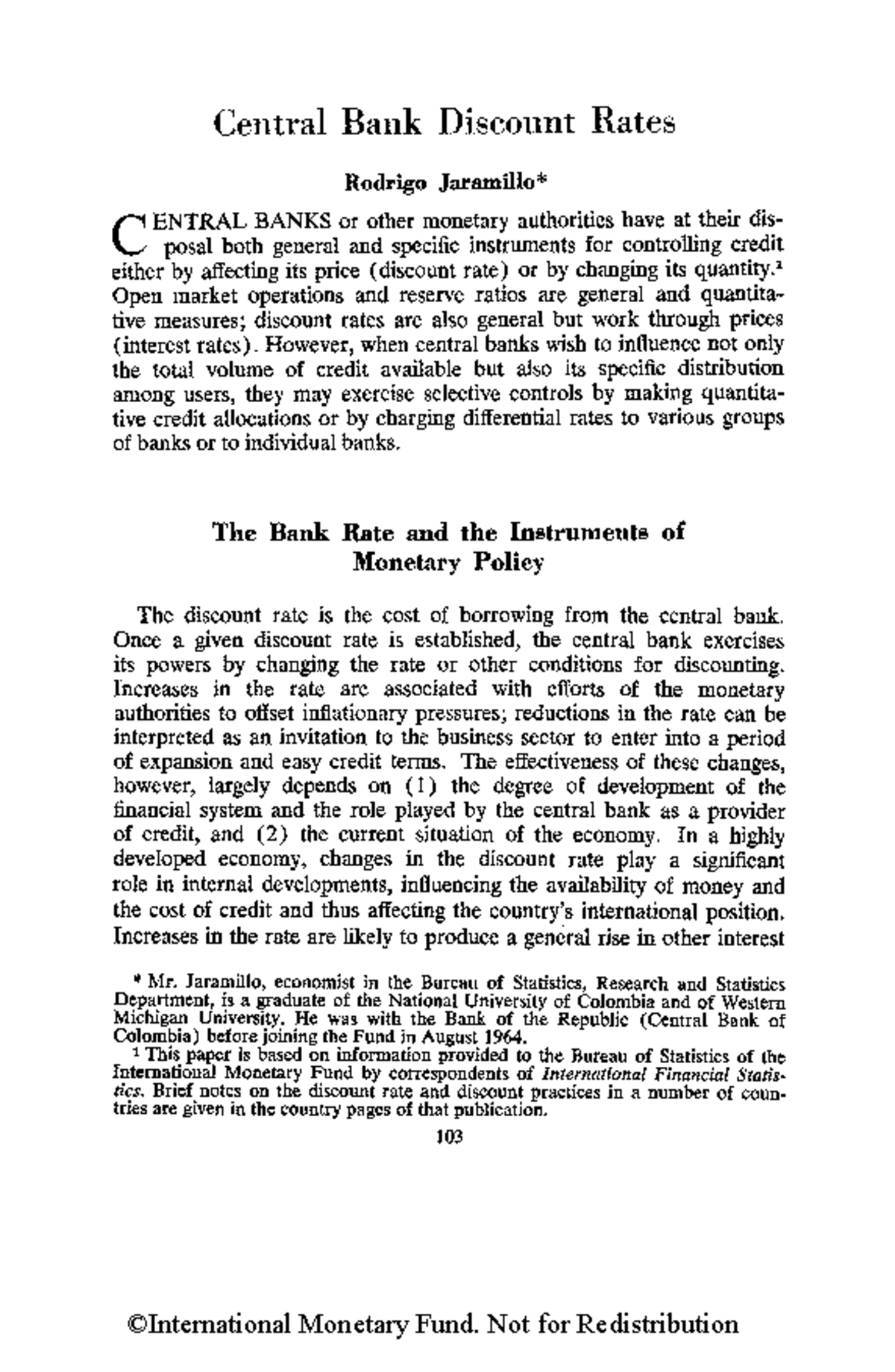 Central Bank Discount Rates: An Analysis of Monetary Policy Instruments ...